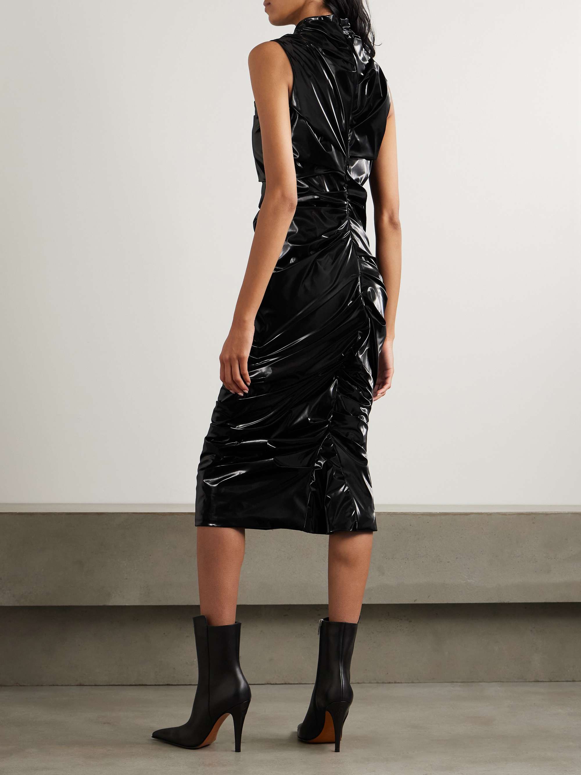 Ruched PU-coated crepe midi dress view