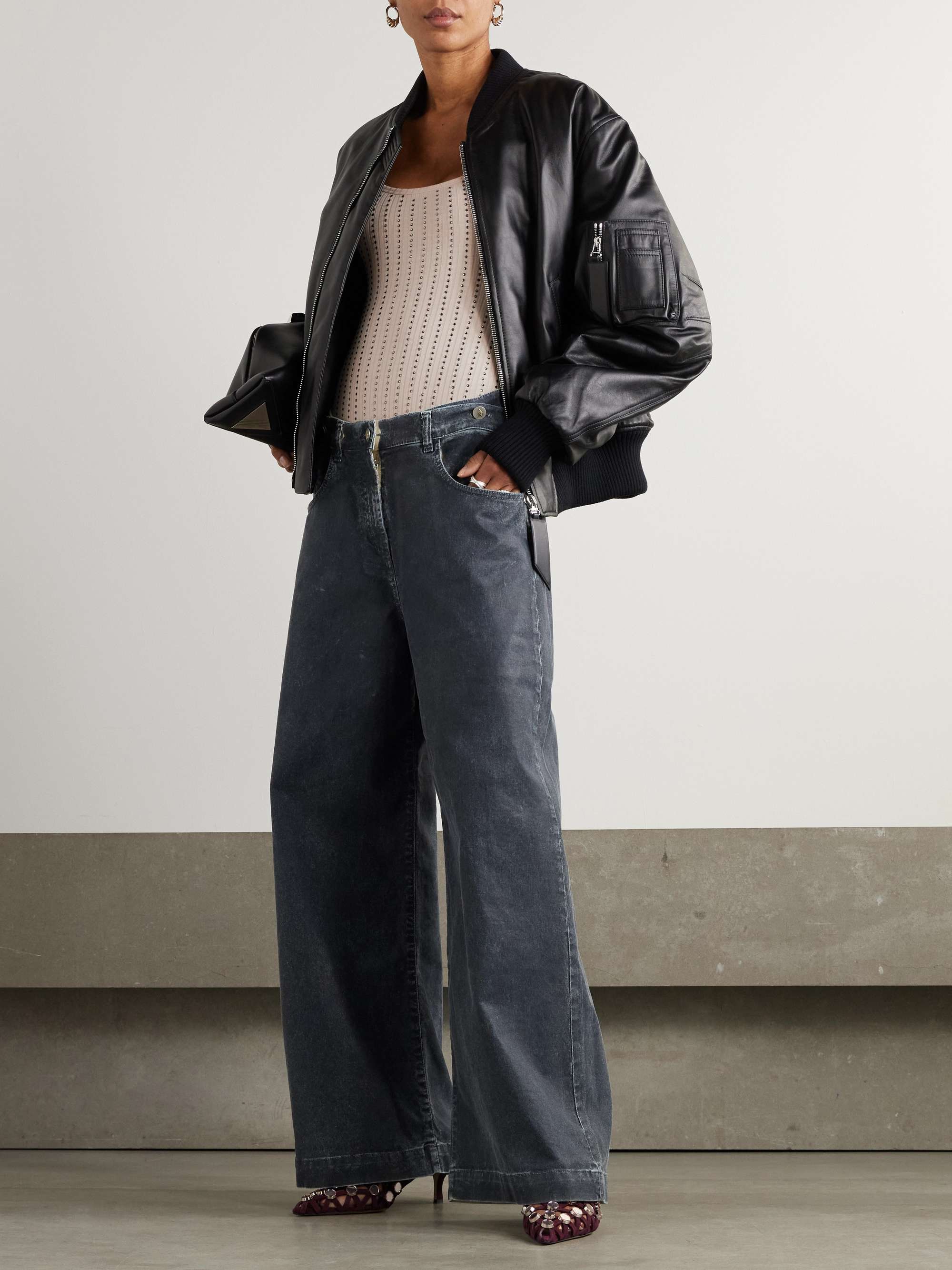 Crystal-embellished ribbed cotton-jersey bodysuit view