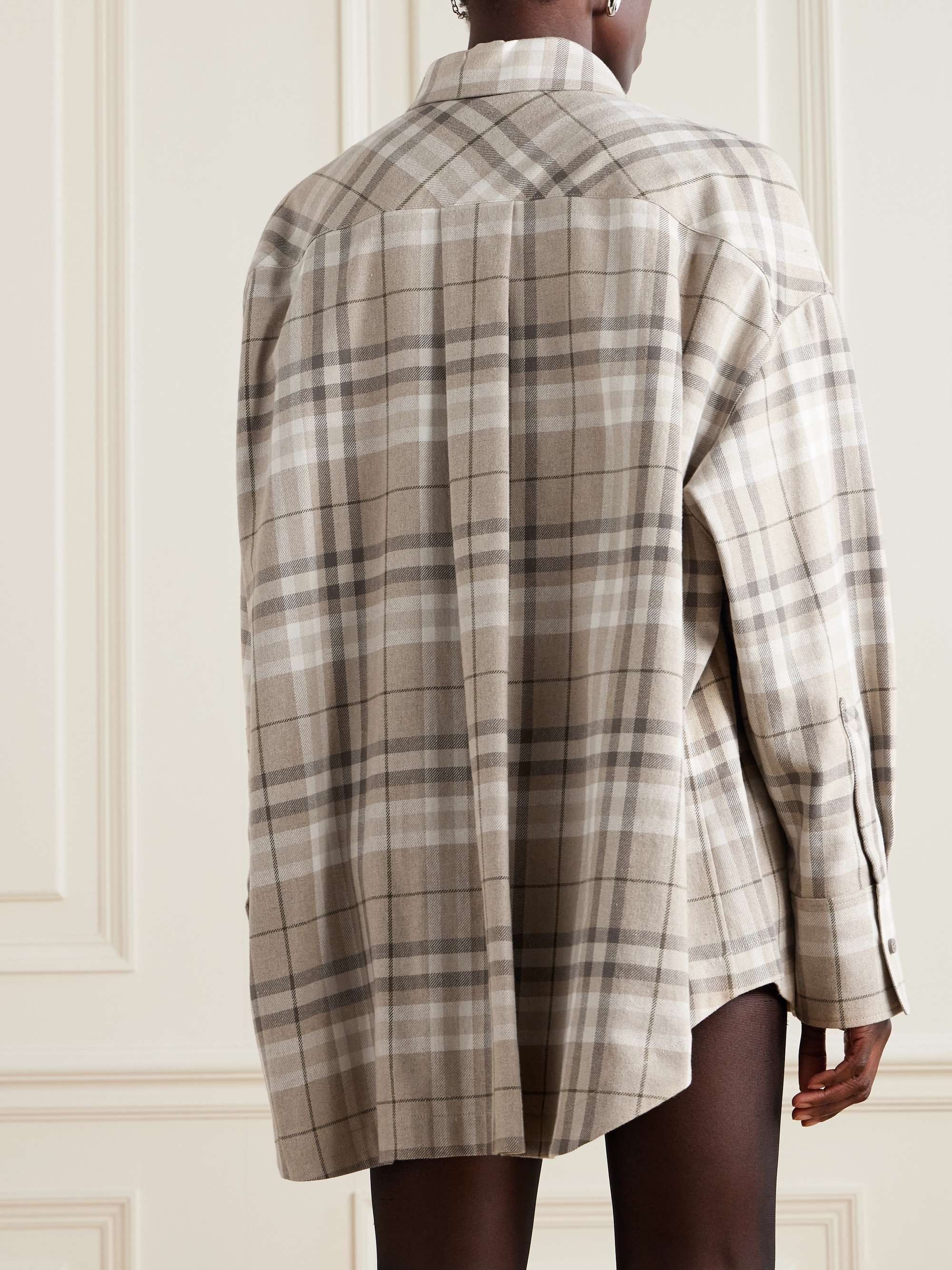 Checked cotton-blend flannel shirt view