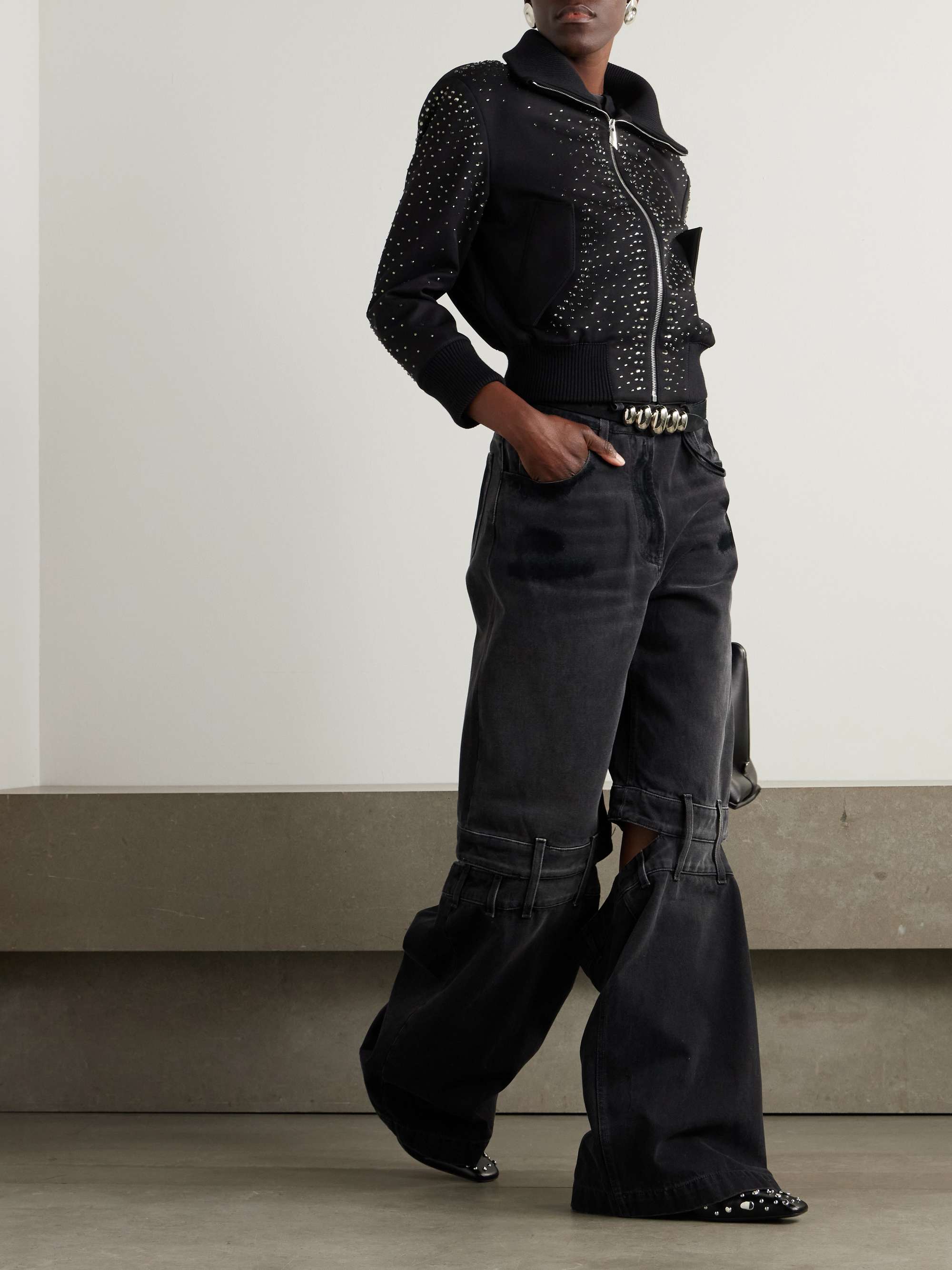 Crystal-embellished twill bomber jacket view