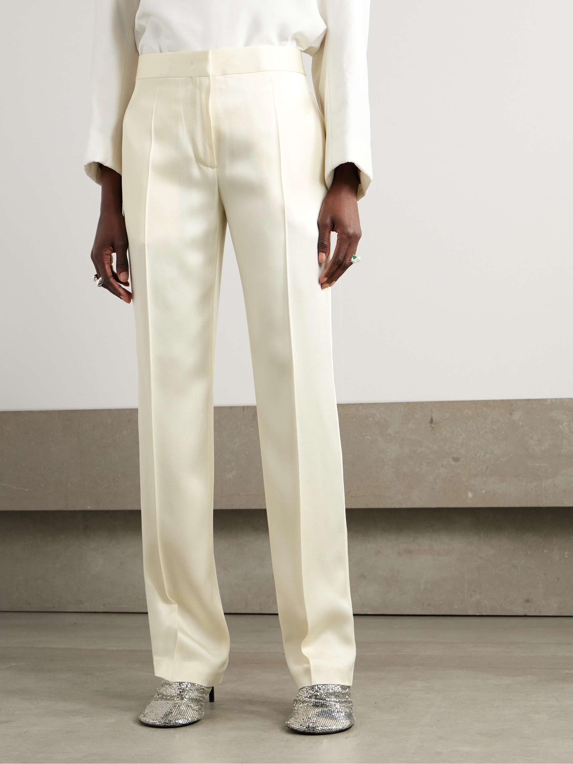 Pleated satin straight-leg pants view