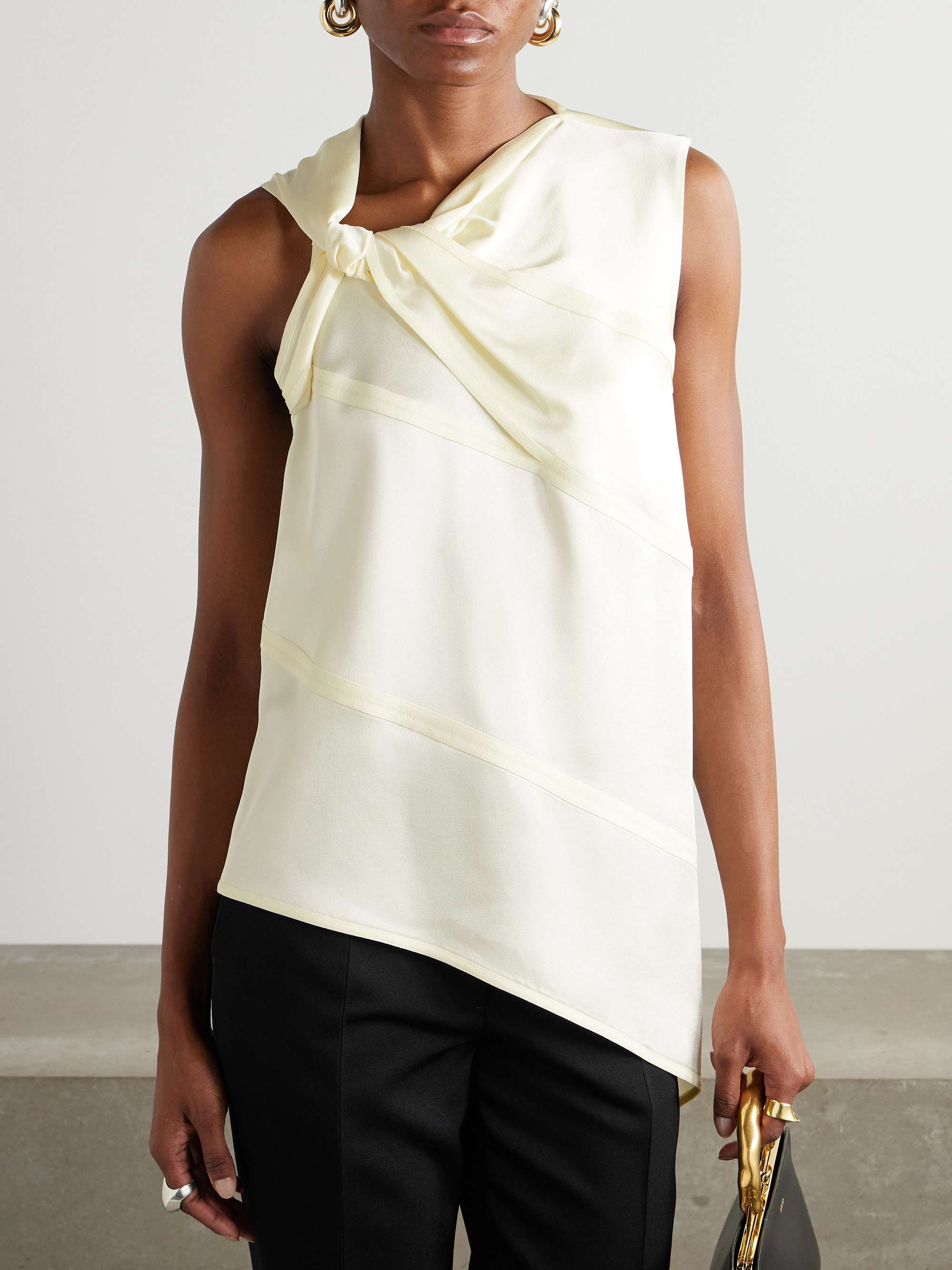 Asymmetric knotted satin top view