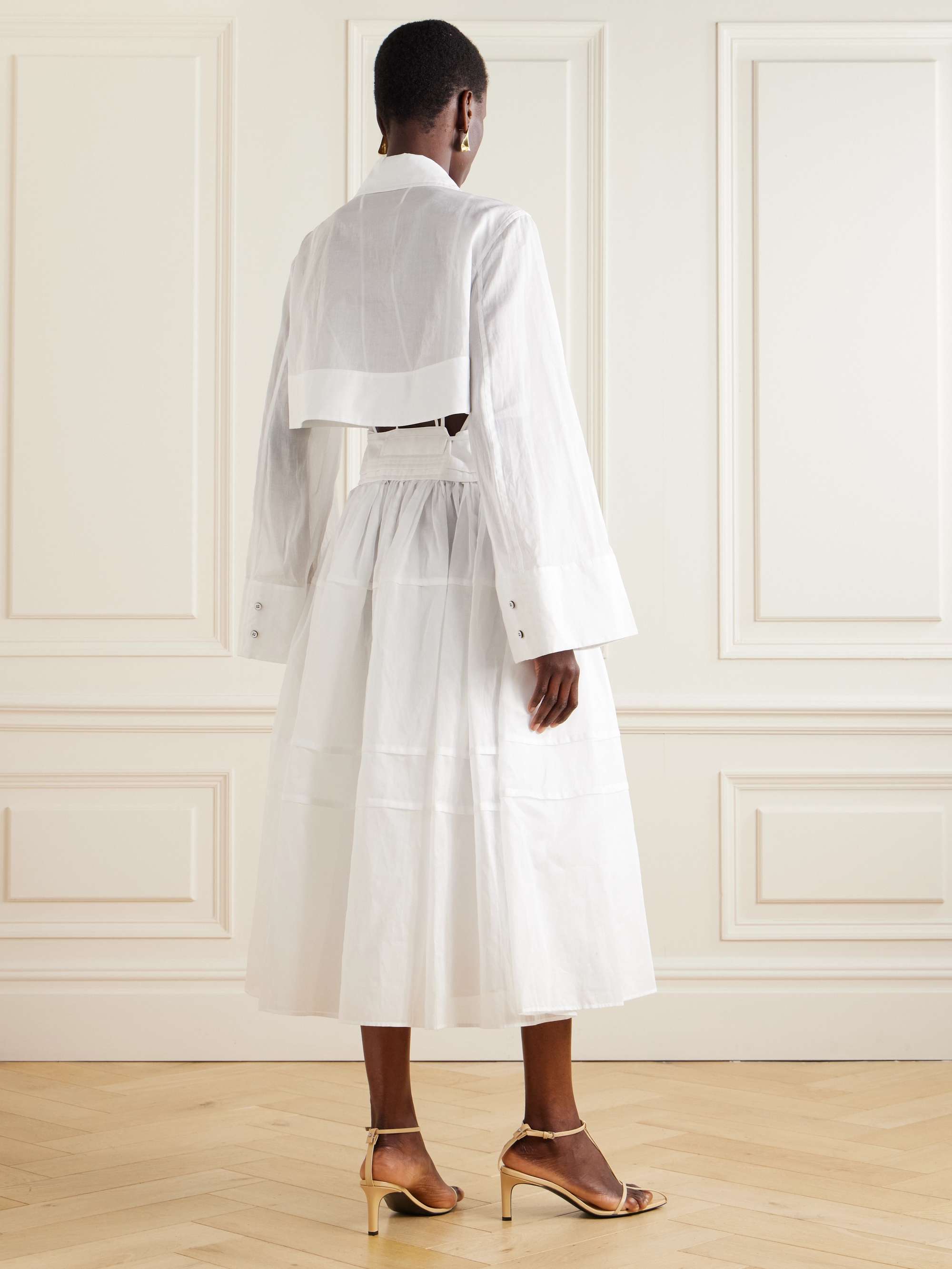 Gathered cotton-poplin midi dress view