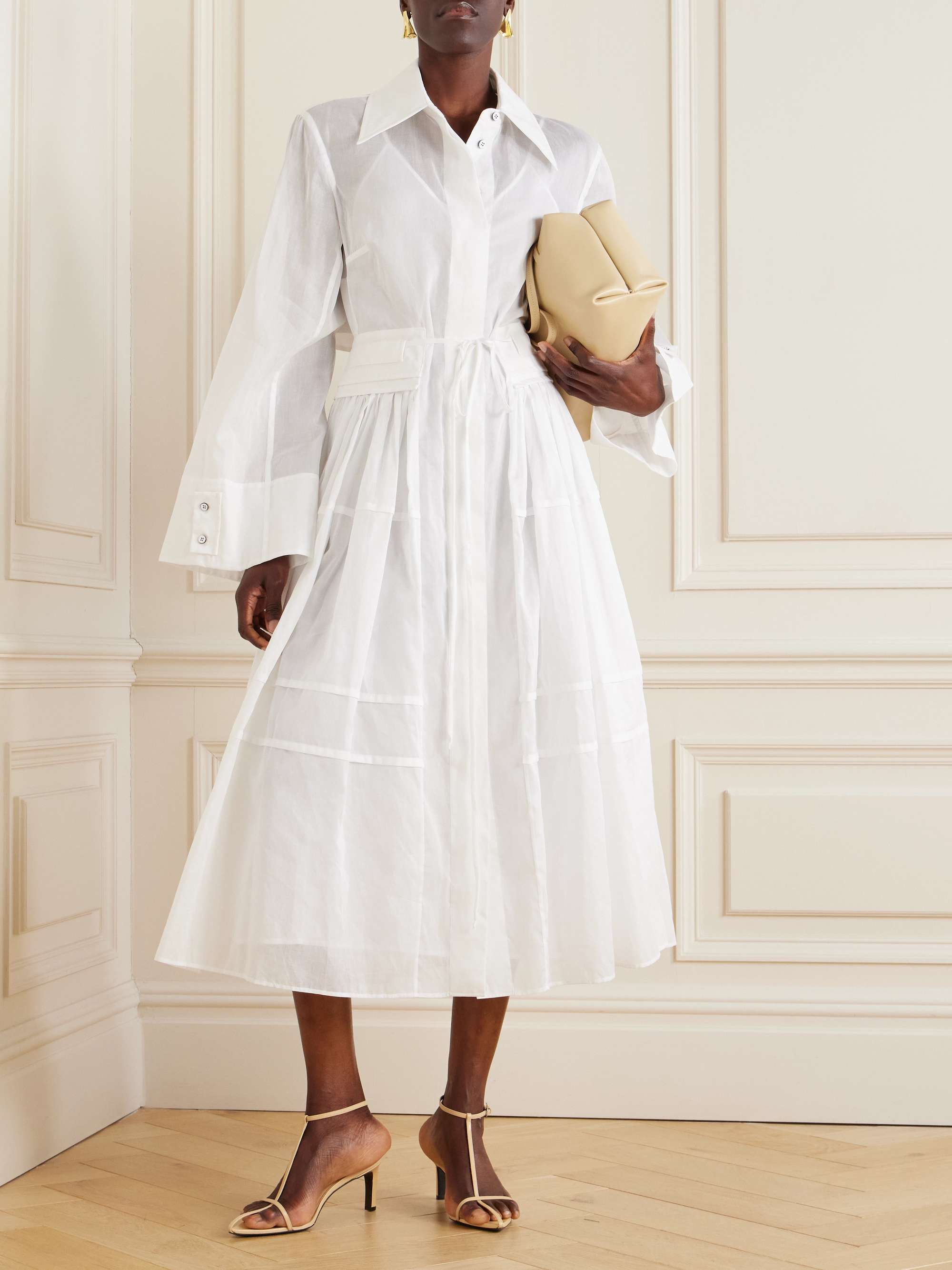 Gathered cotton-poplin midi dress view