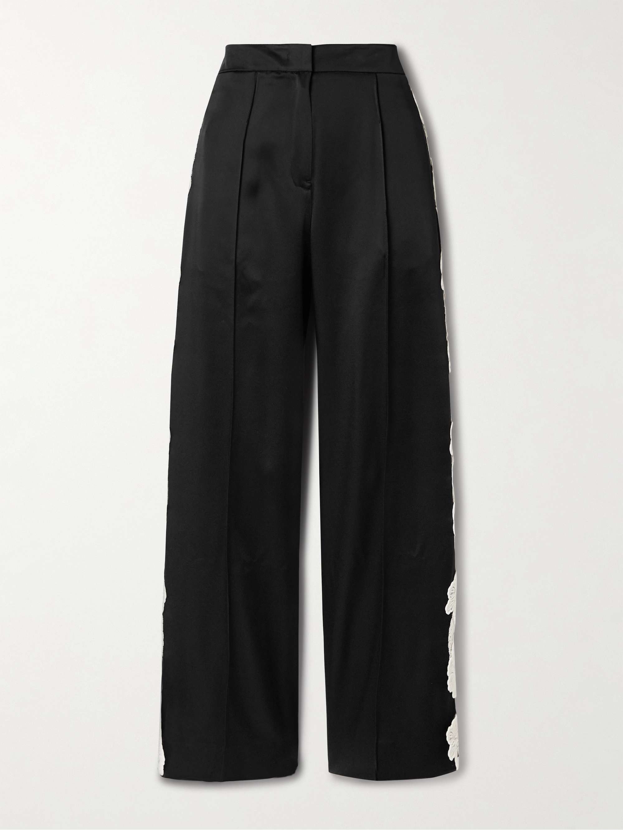 Guipure lace-trimmed satin wide-leg pants view