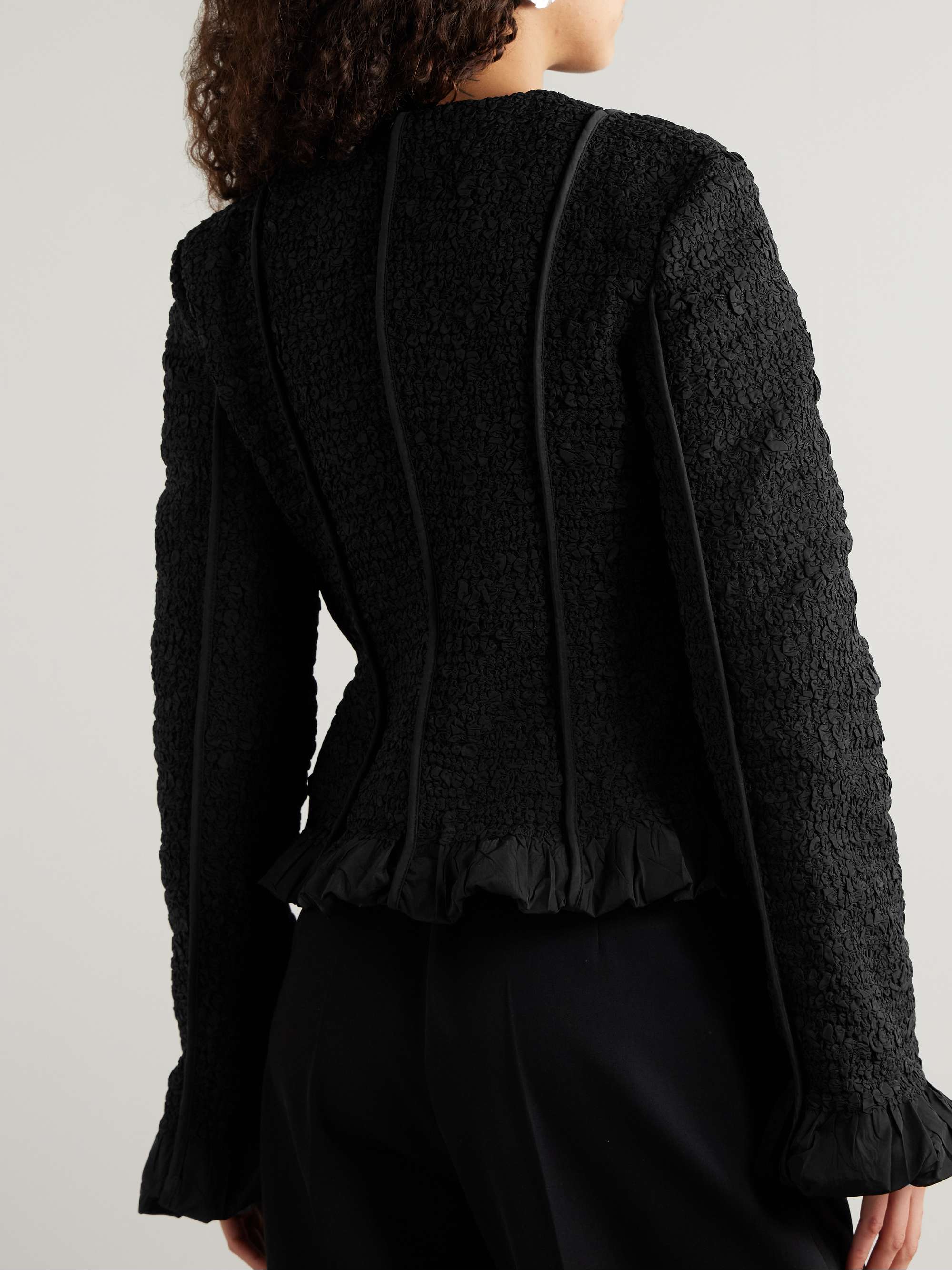 Ruffled smocked twill jacket view