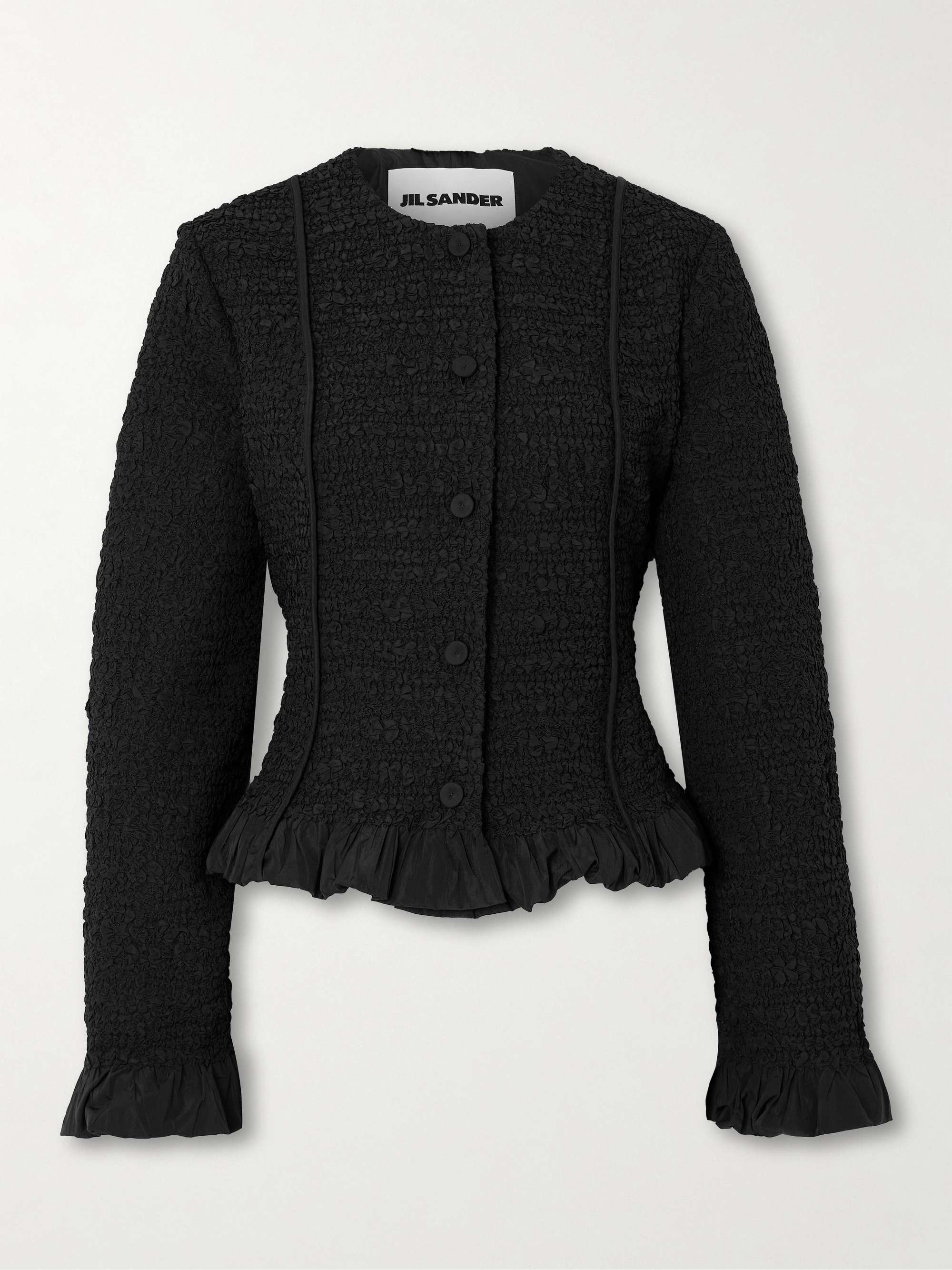 Ruffled smocked twill jacket view