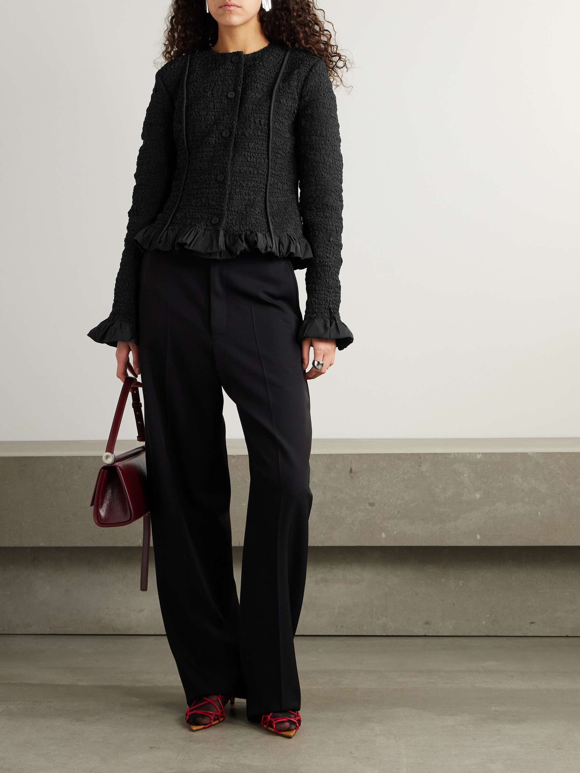 Ruffled smocked twill jacket view