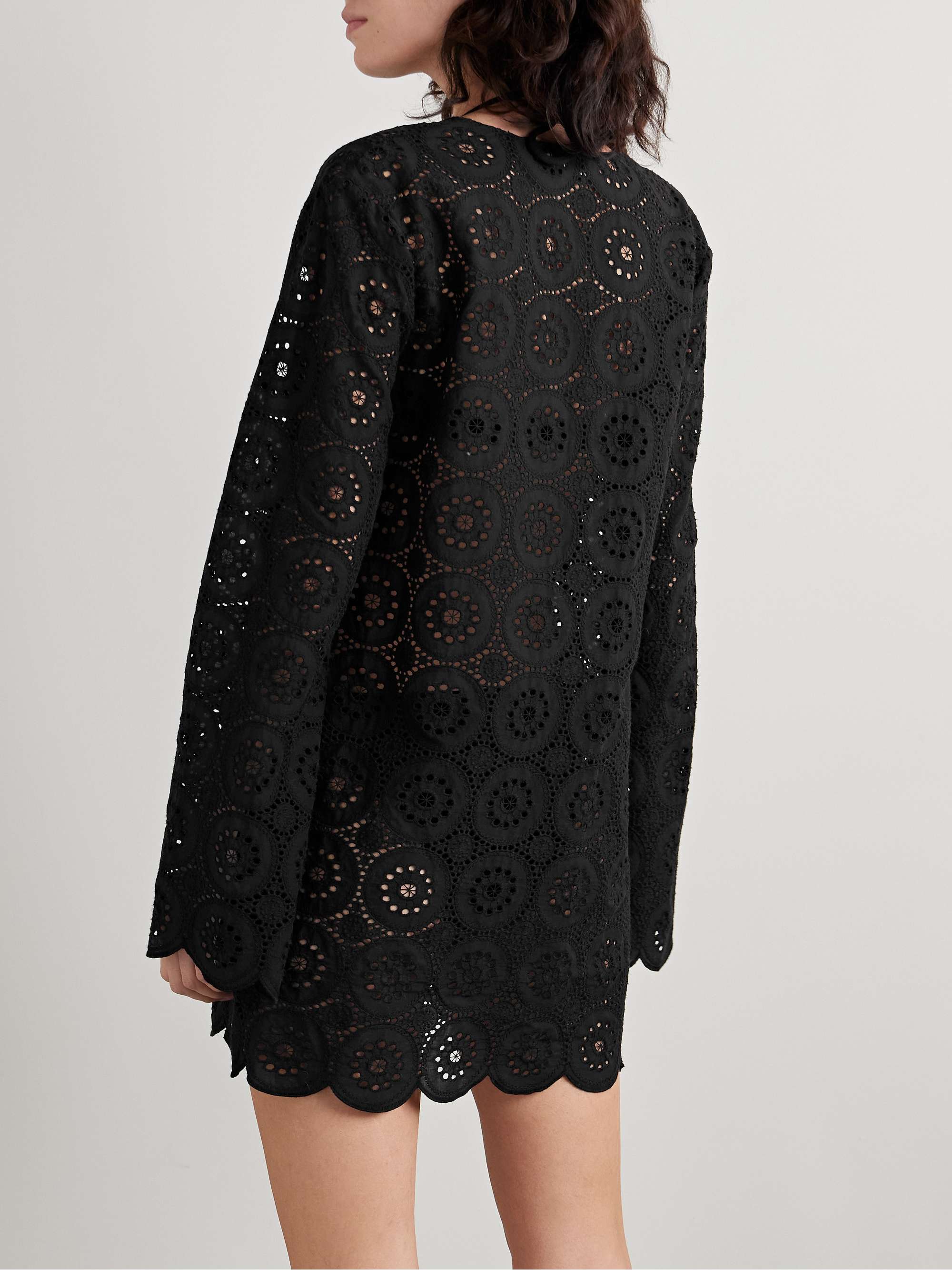 Scalloped broderie anglaise cotton-voile mini dress view