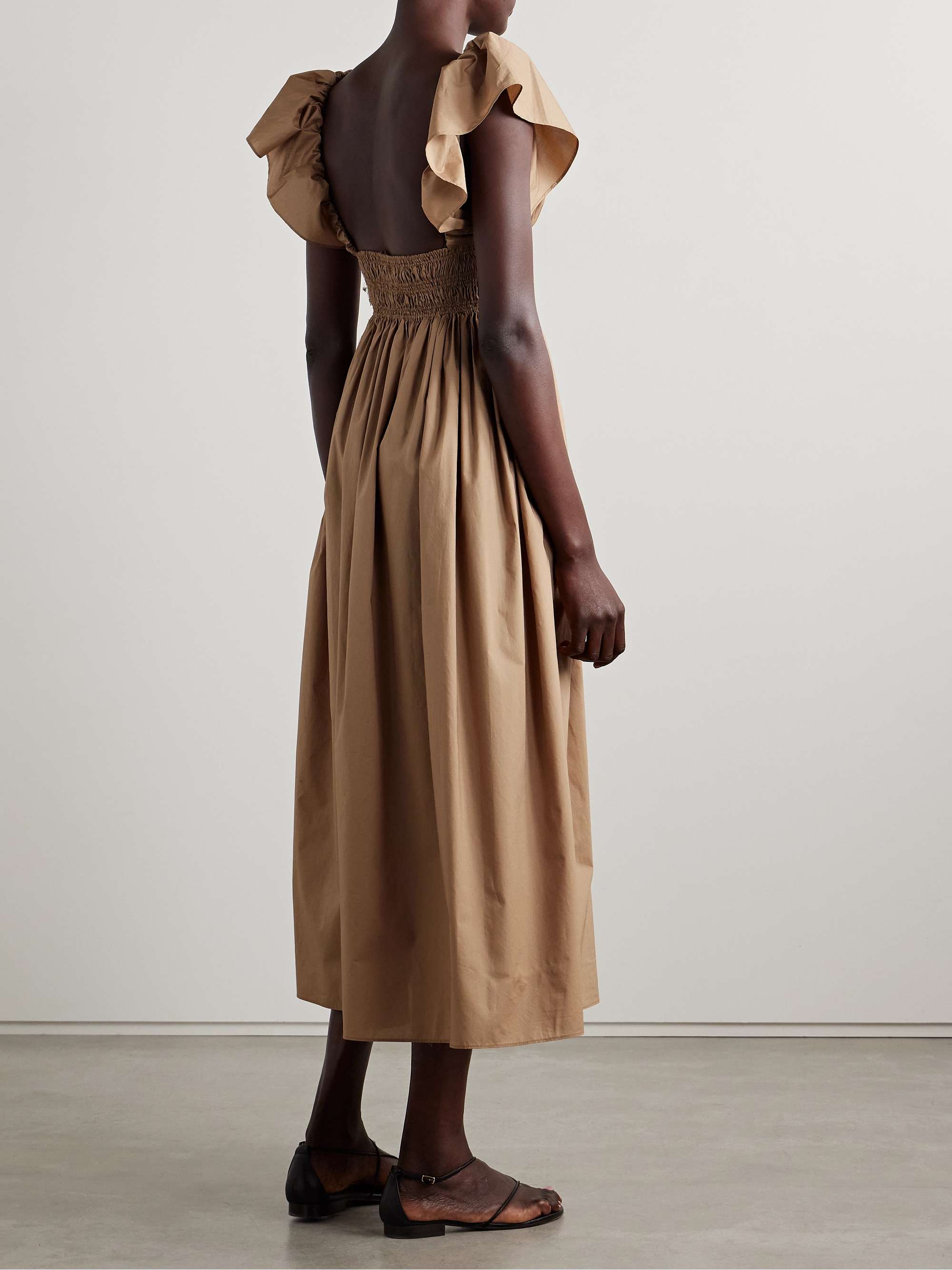 Shirred organic cotton-poplin midi dress view