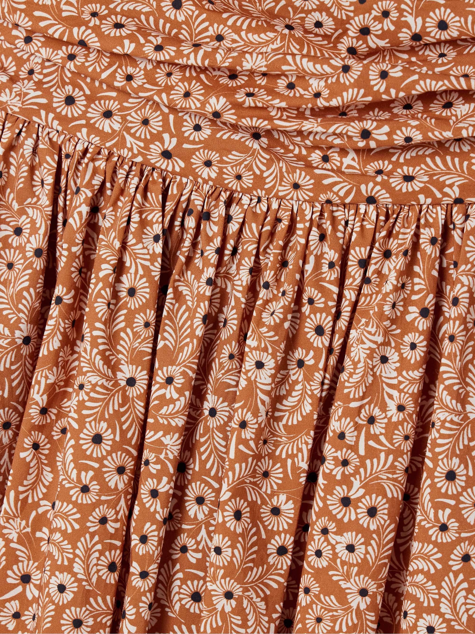 Strapless floral-print gathered organic cotton-poplin midi dress view