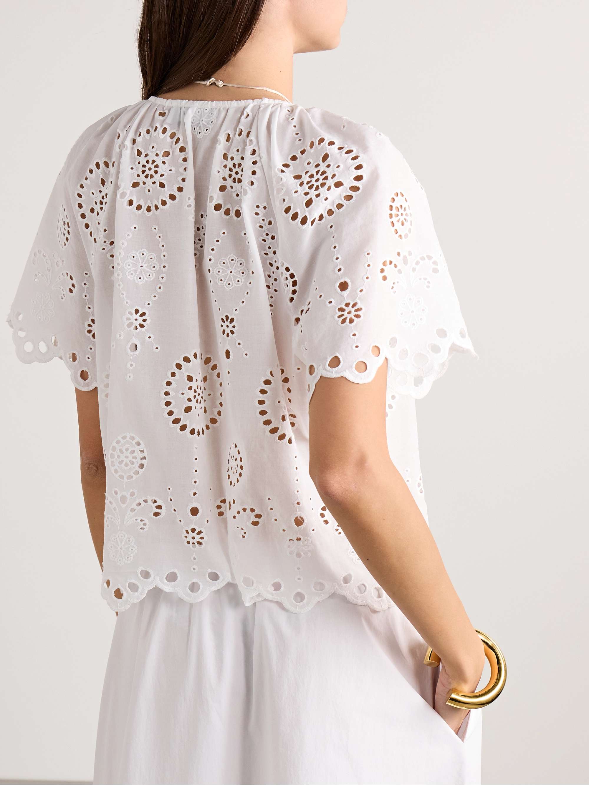 Scalloped broderie anglaise cotton-poplin shirt view