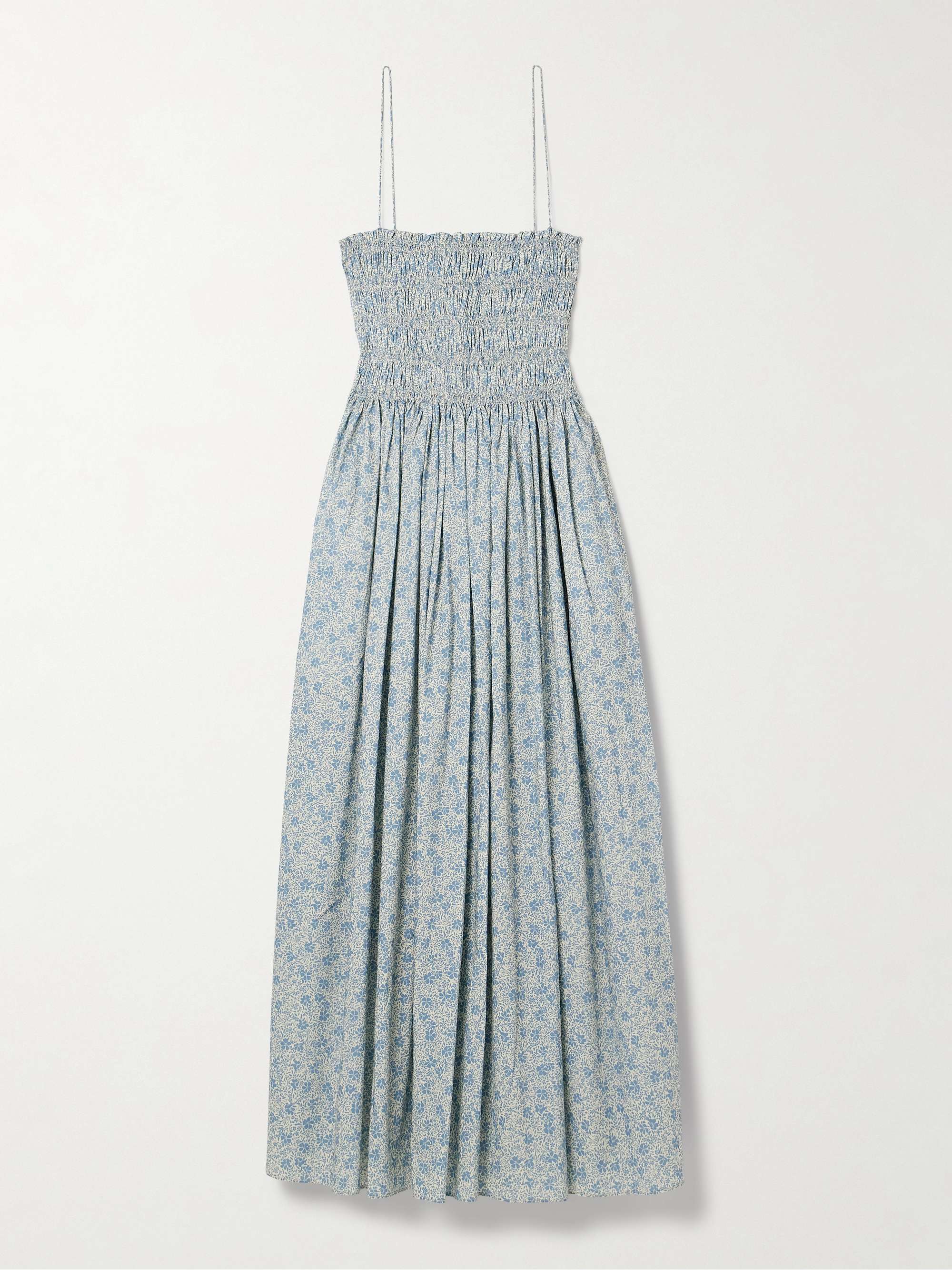 Floral-print shirred organic cotton-poplin midi dress view