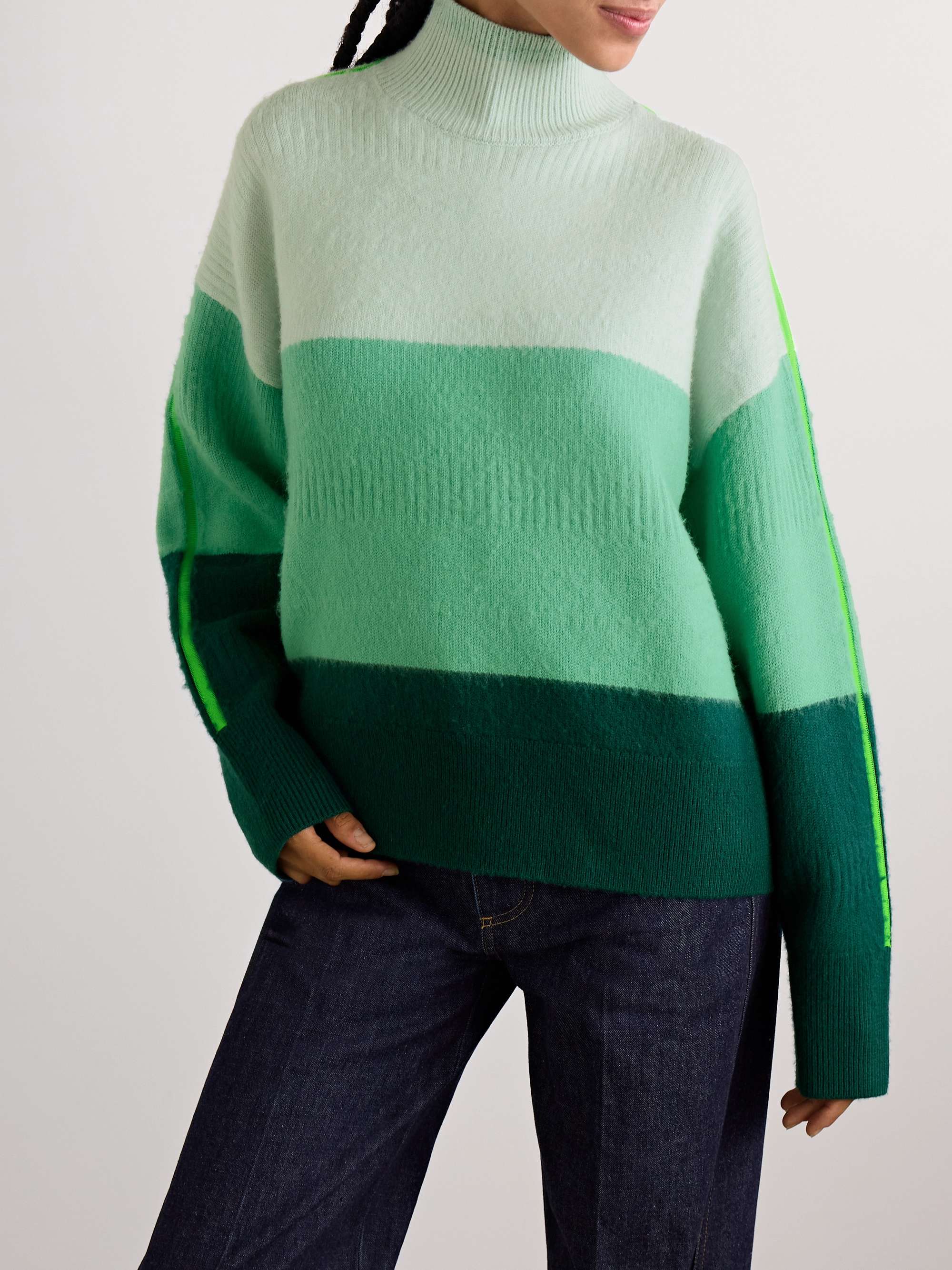Brushed striped merino wool-blend turtleneck sweater view