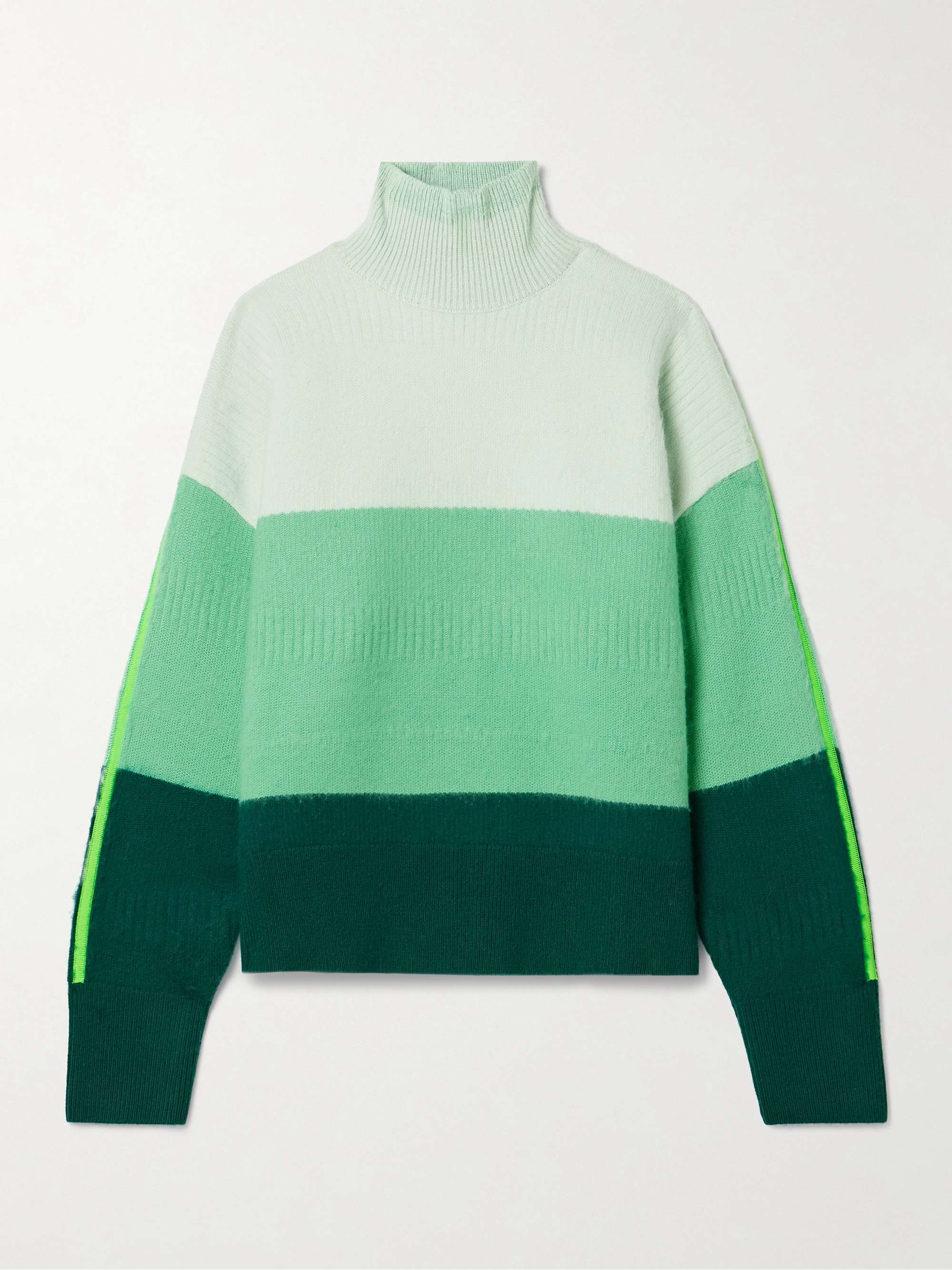 Brushed striped merino wool-blend turtleneck sweater view
