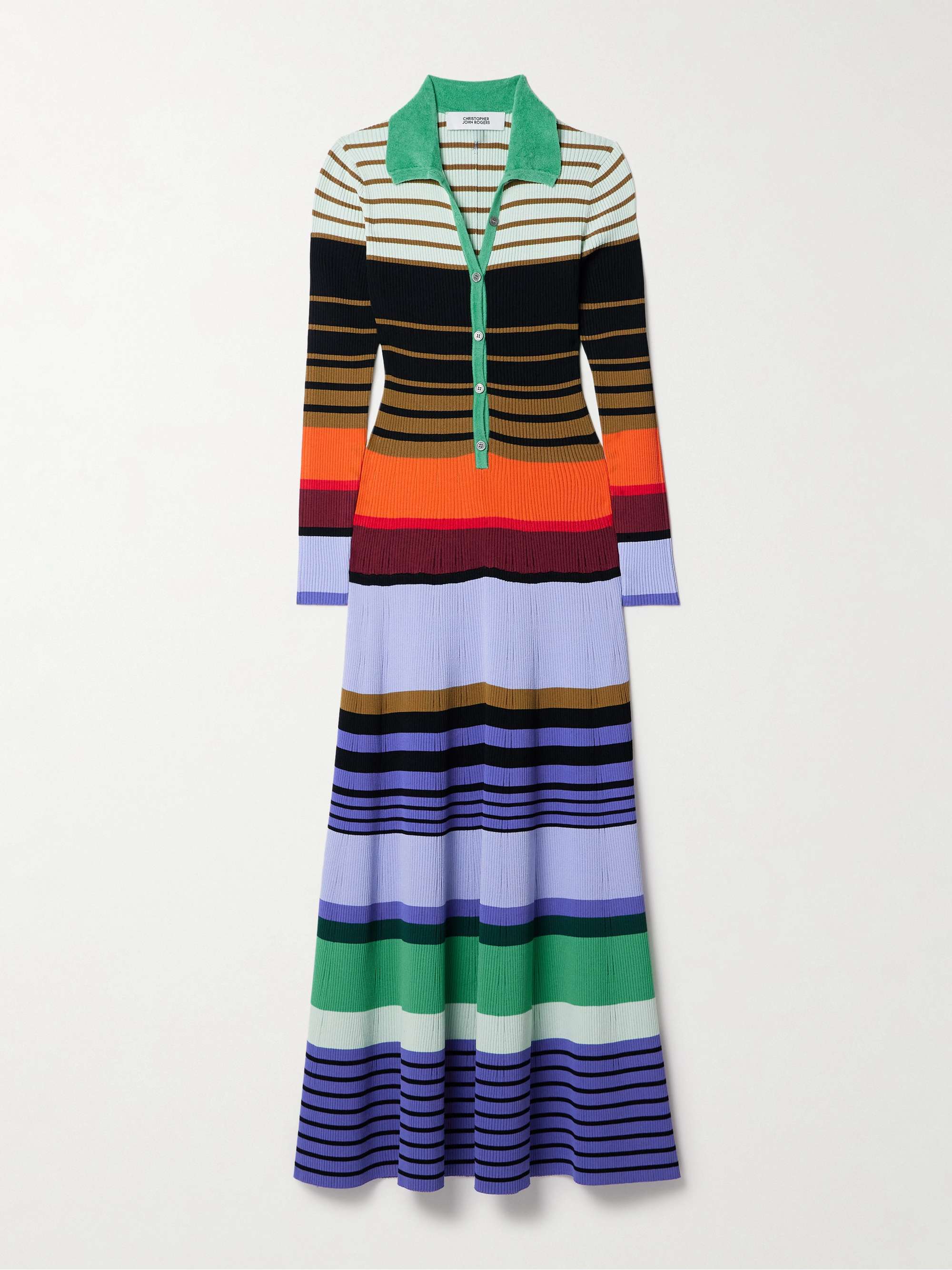 Chenille-trimmed striped ribbed-knit midi dress view