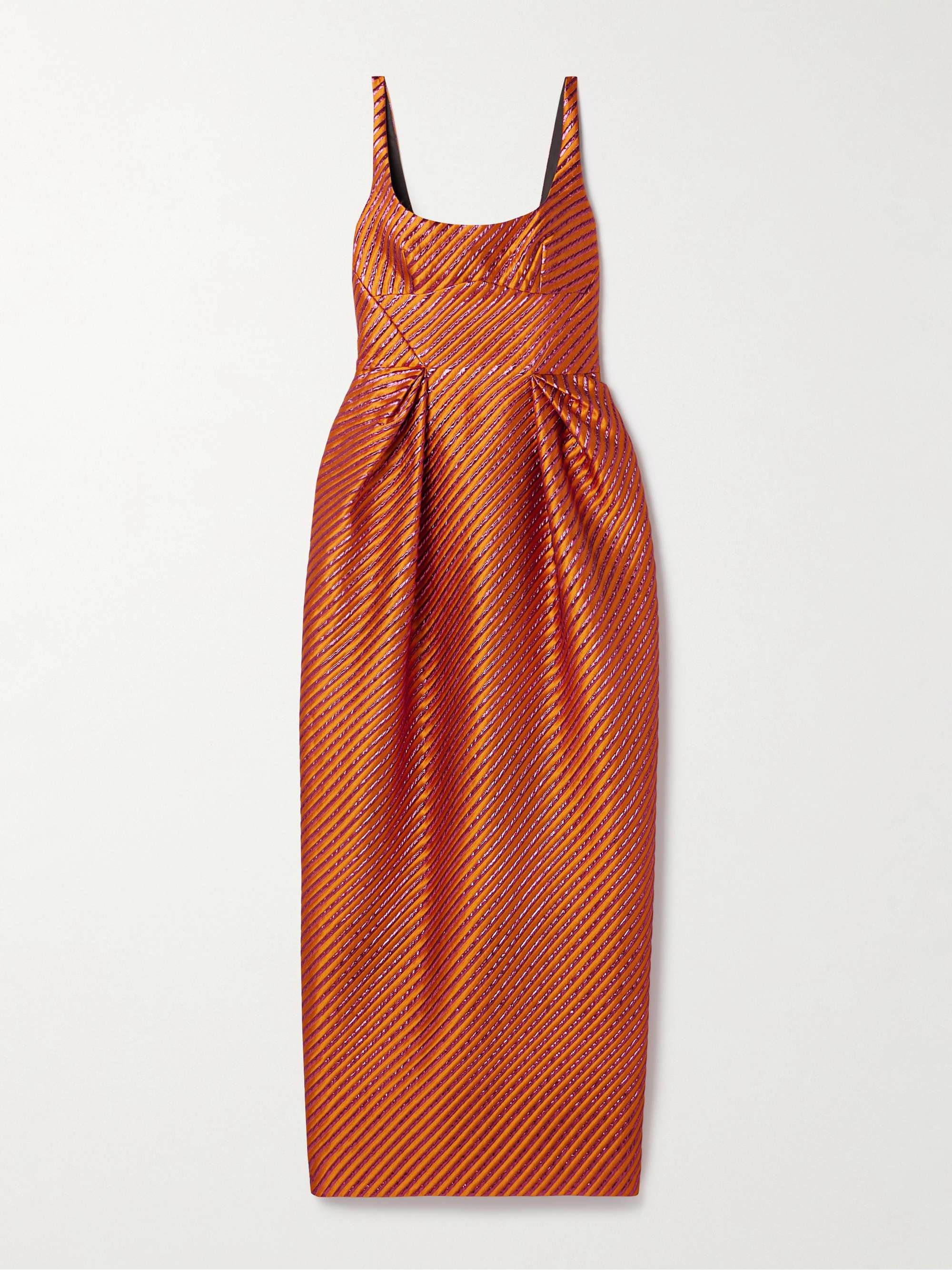 Pleated striped metallic jacquard maxi dress view