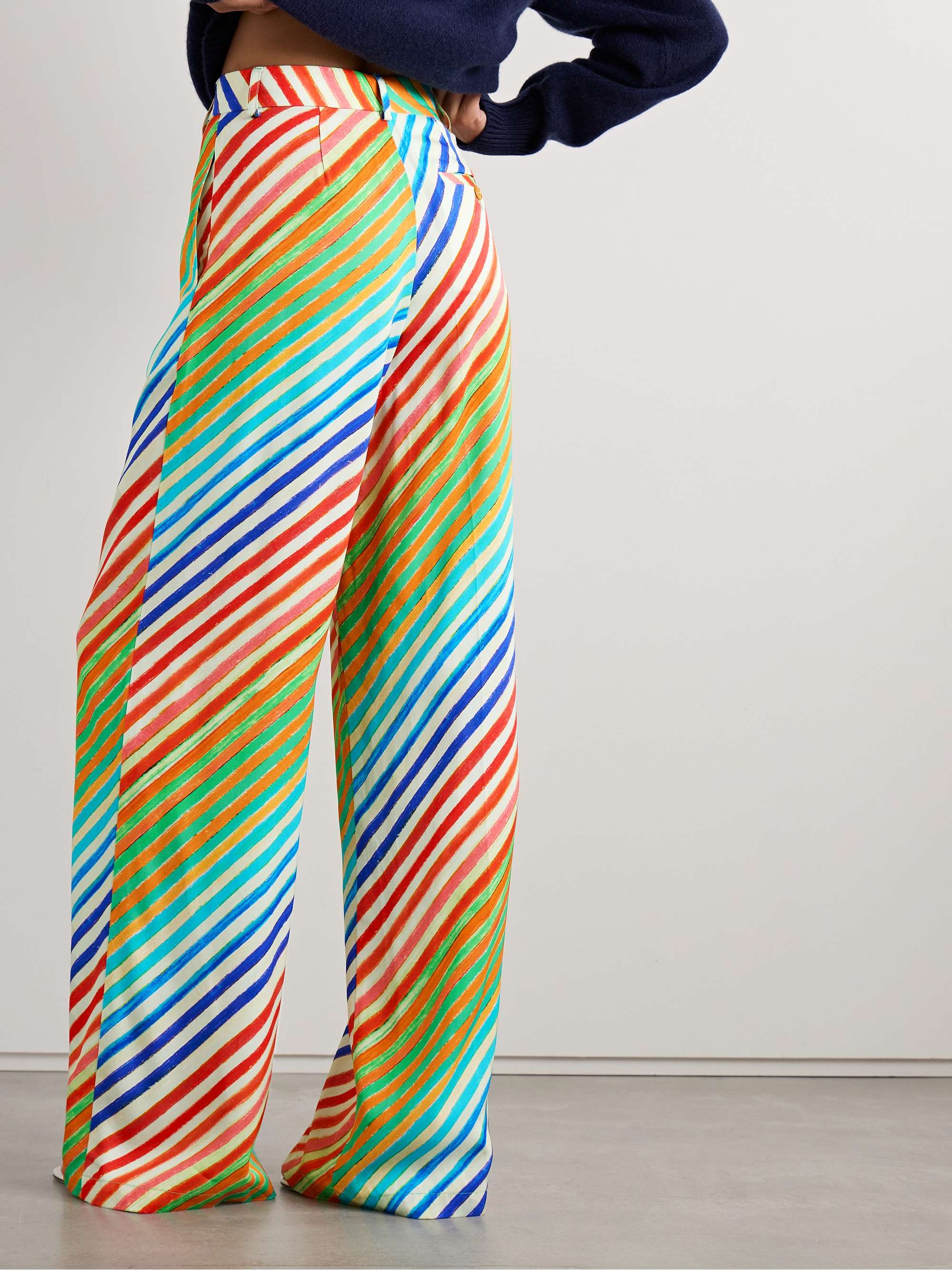 Crayon pleated striped twill wide-leg pants view