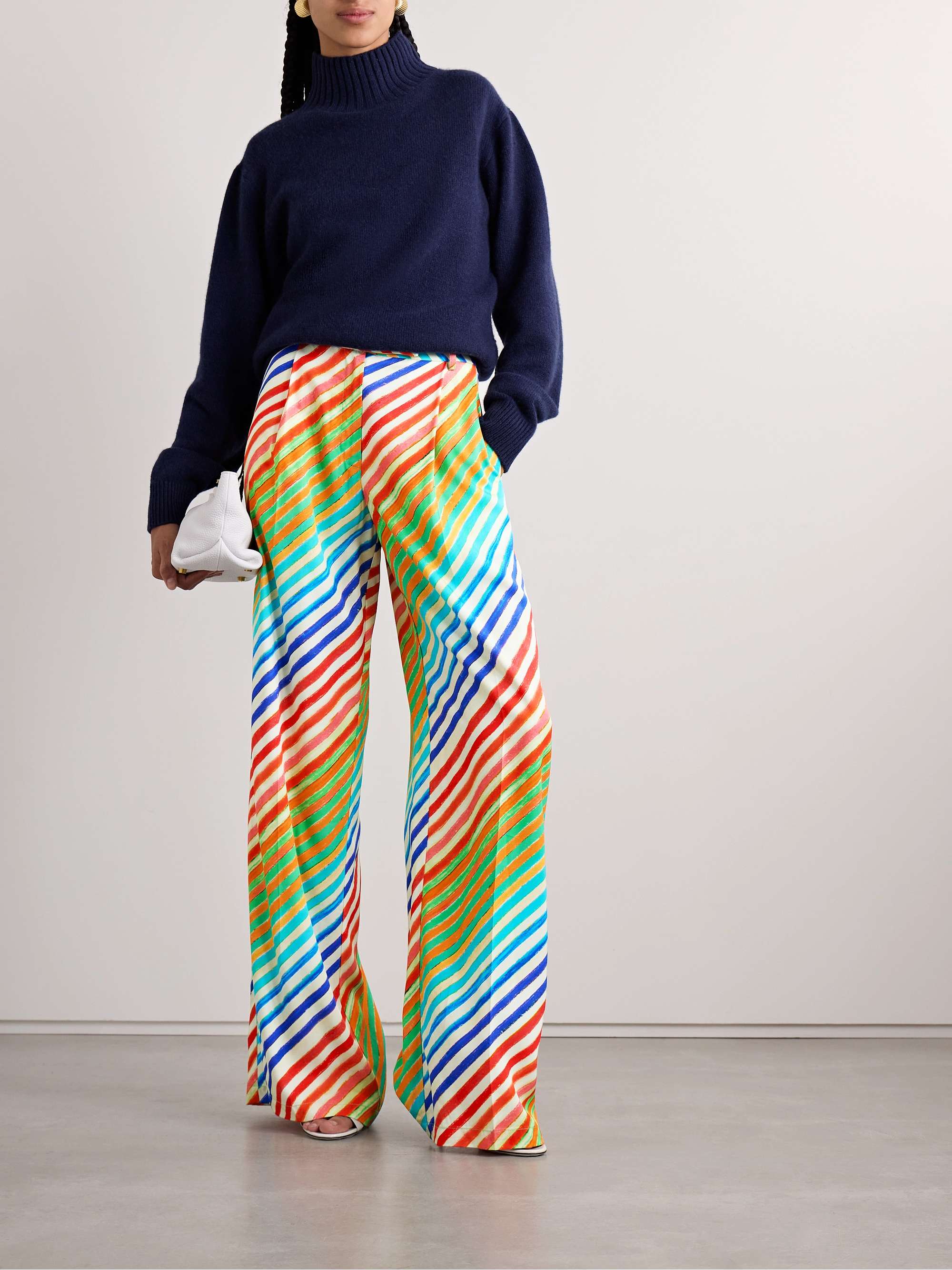 Crayon pleated striped twill wide-leg pants view