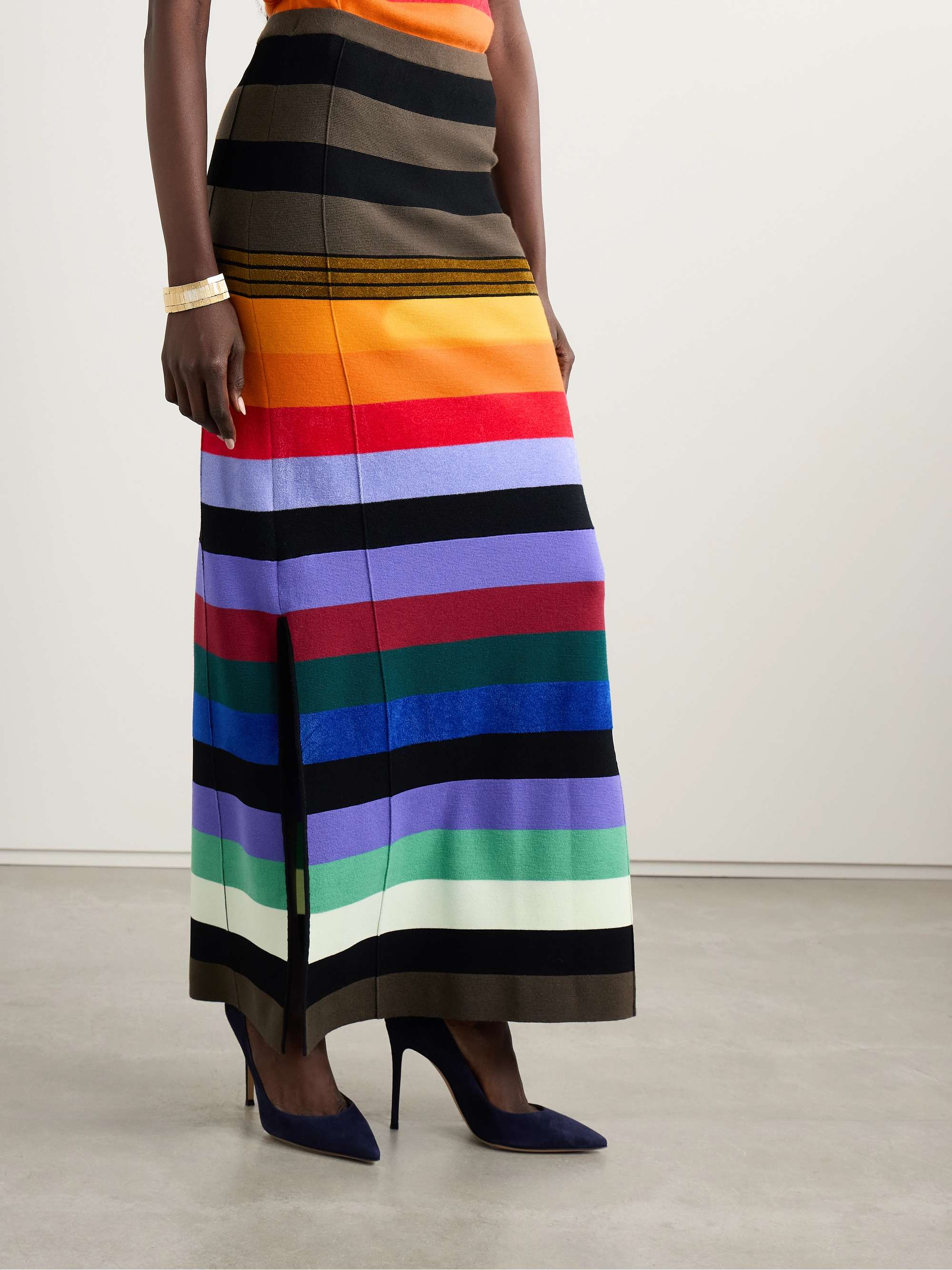 Striped wool-blend maxi skirt view