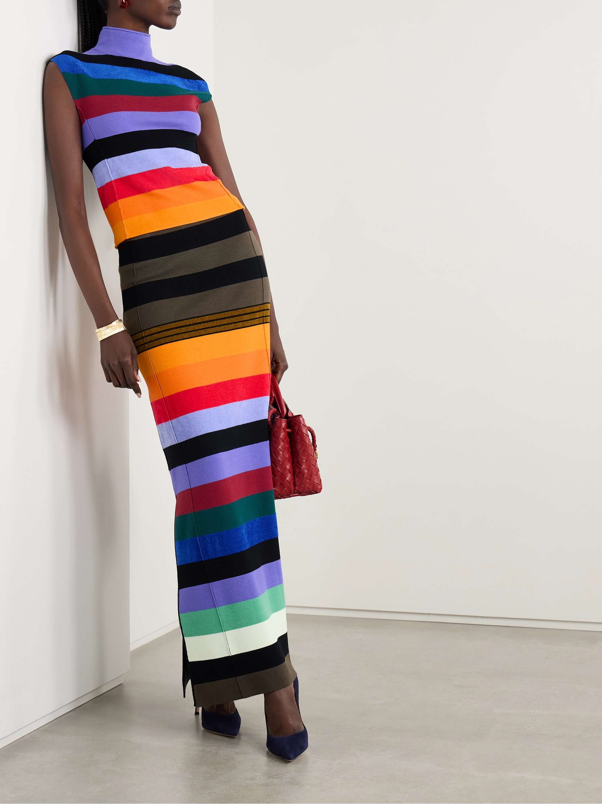 Striped wool-blend maxi skirt view