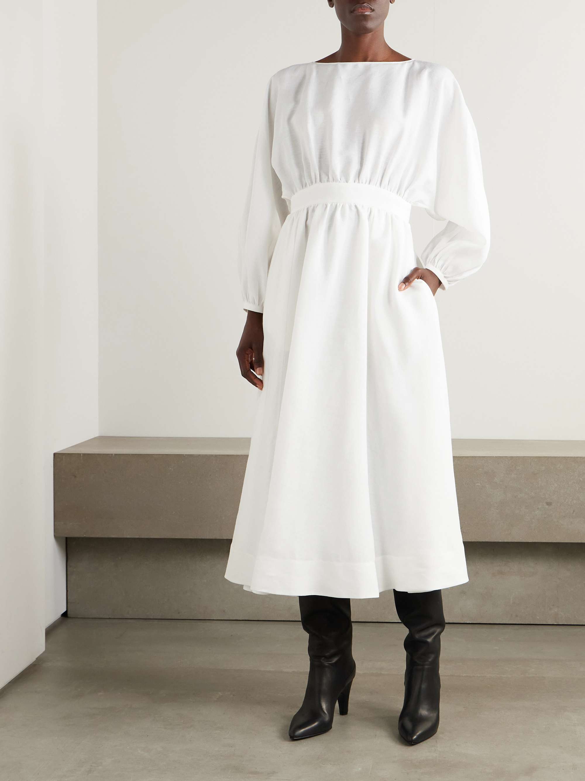 Ahmose gathered Aloe linen maxi dress view