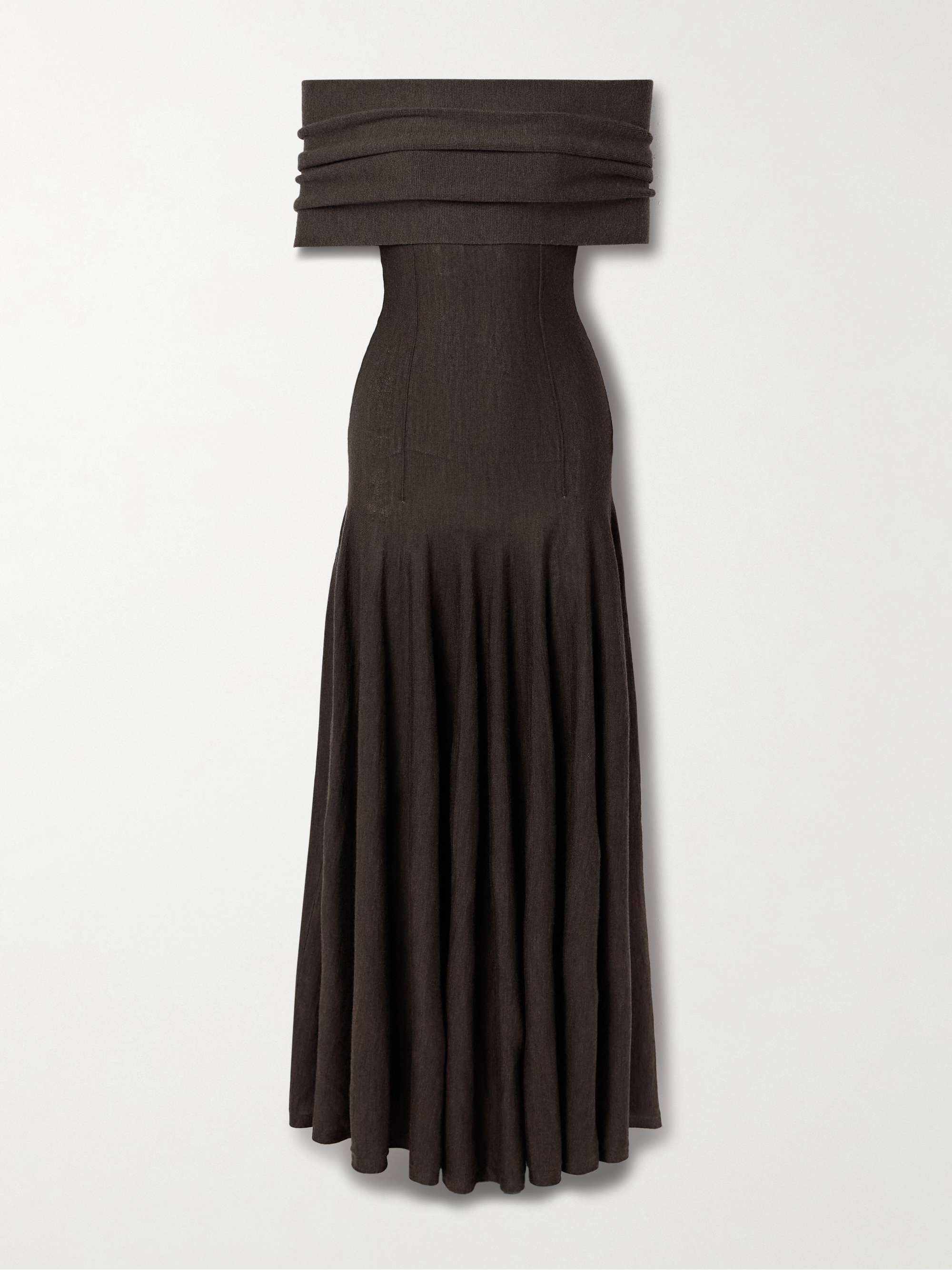 Ava off-the-shoulder pleated wool-blend maxi dress view