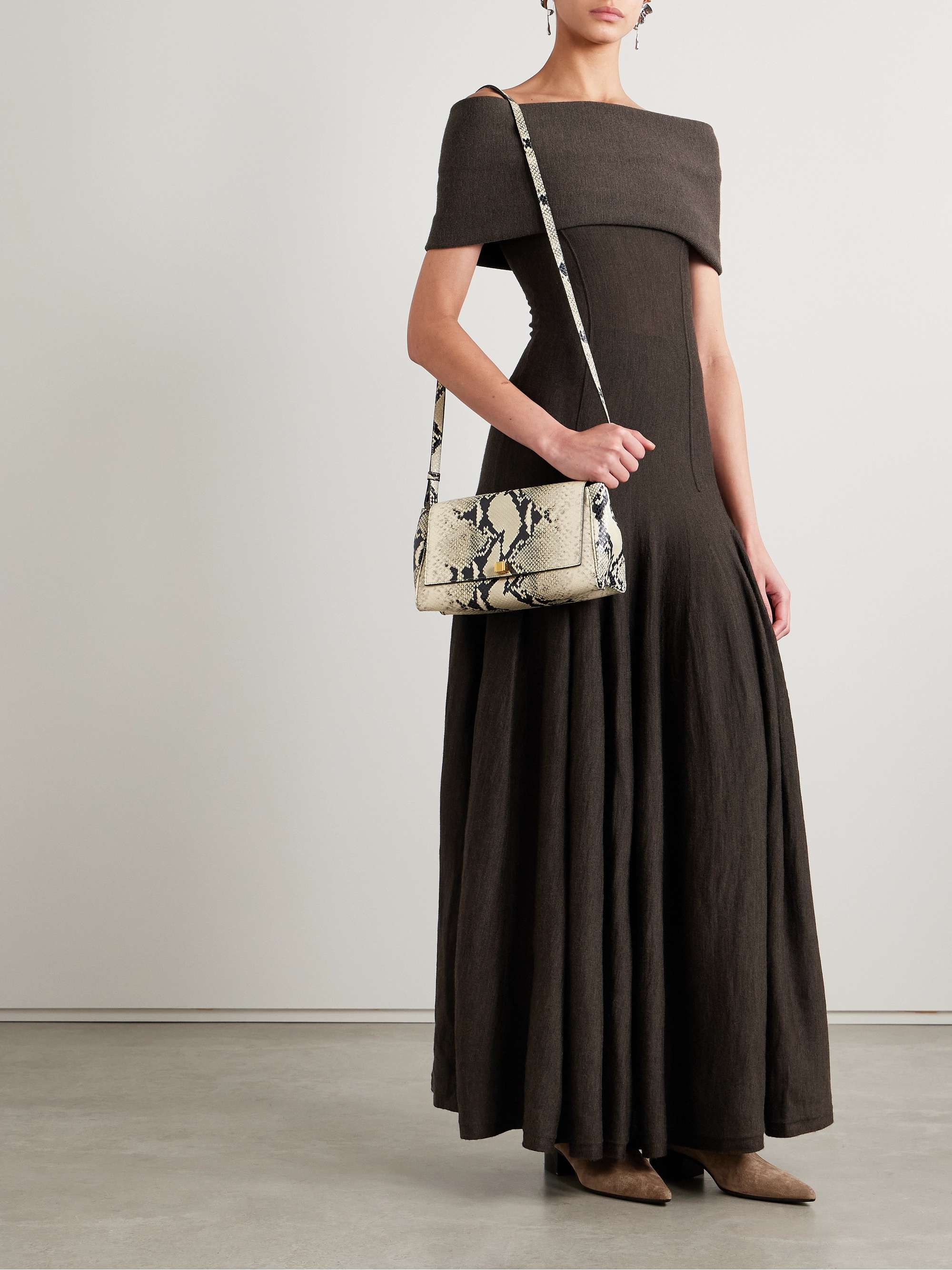 Ava off-the-shoulder pleated wool-blend maxi dress view