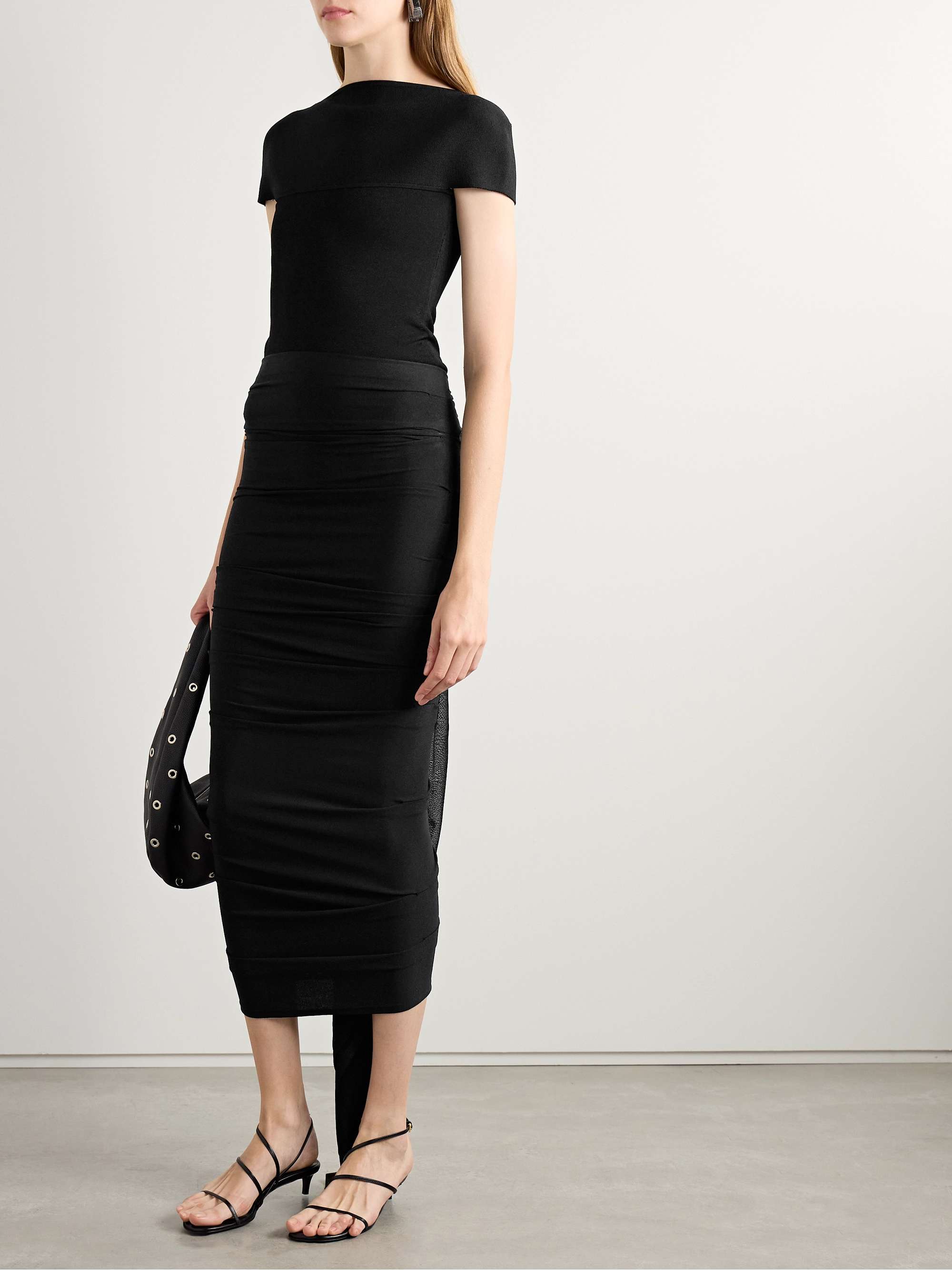 Aura draped ruched stretch-jersey midi skirt view