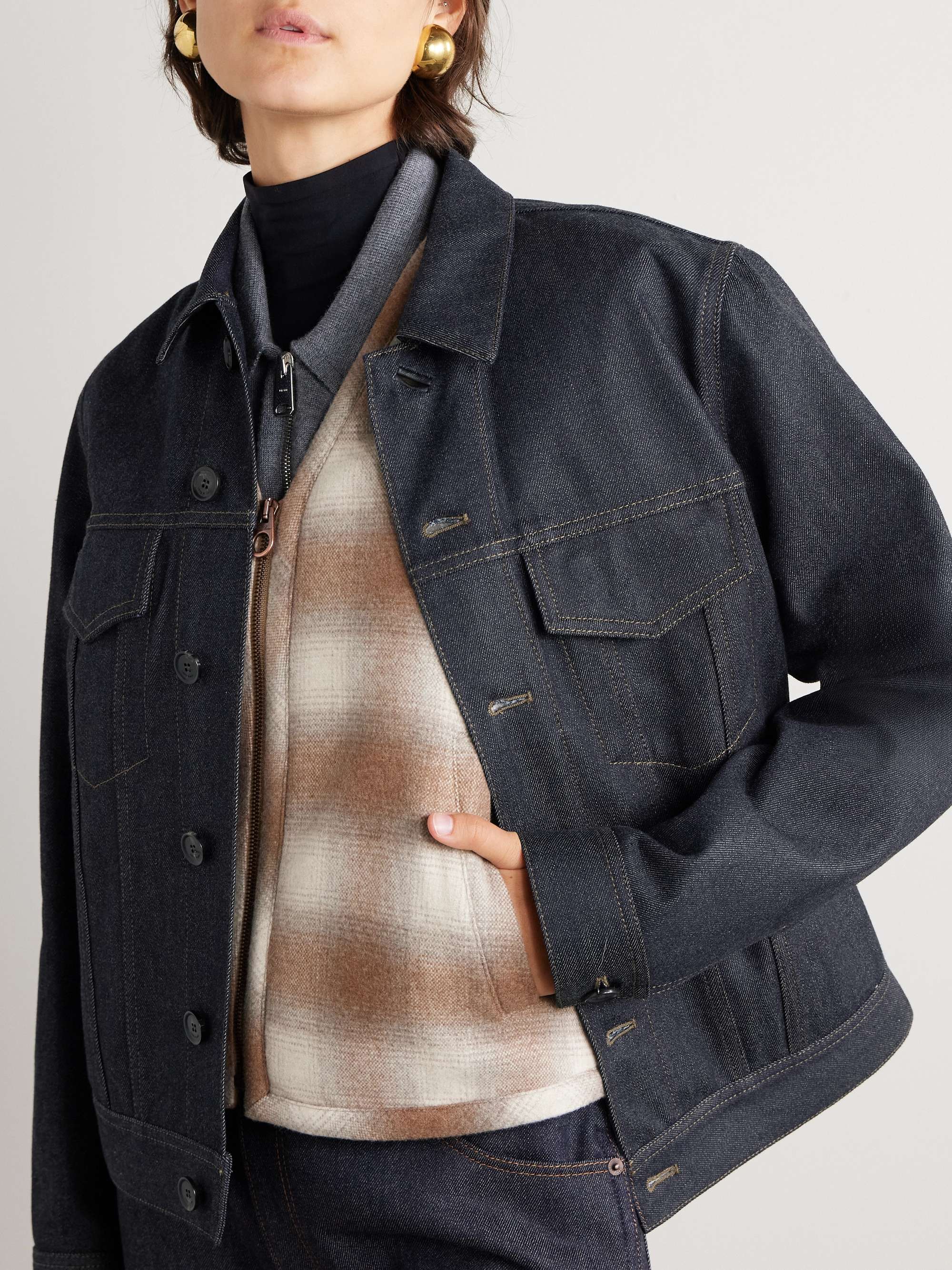 Kea shearling-trimmed cotton and cashmere-blend denim jacket view