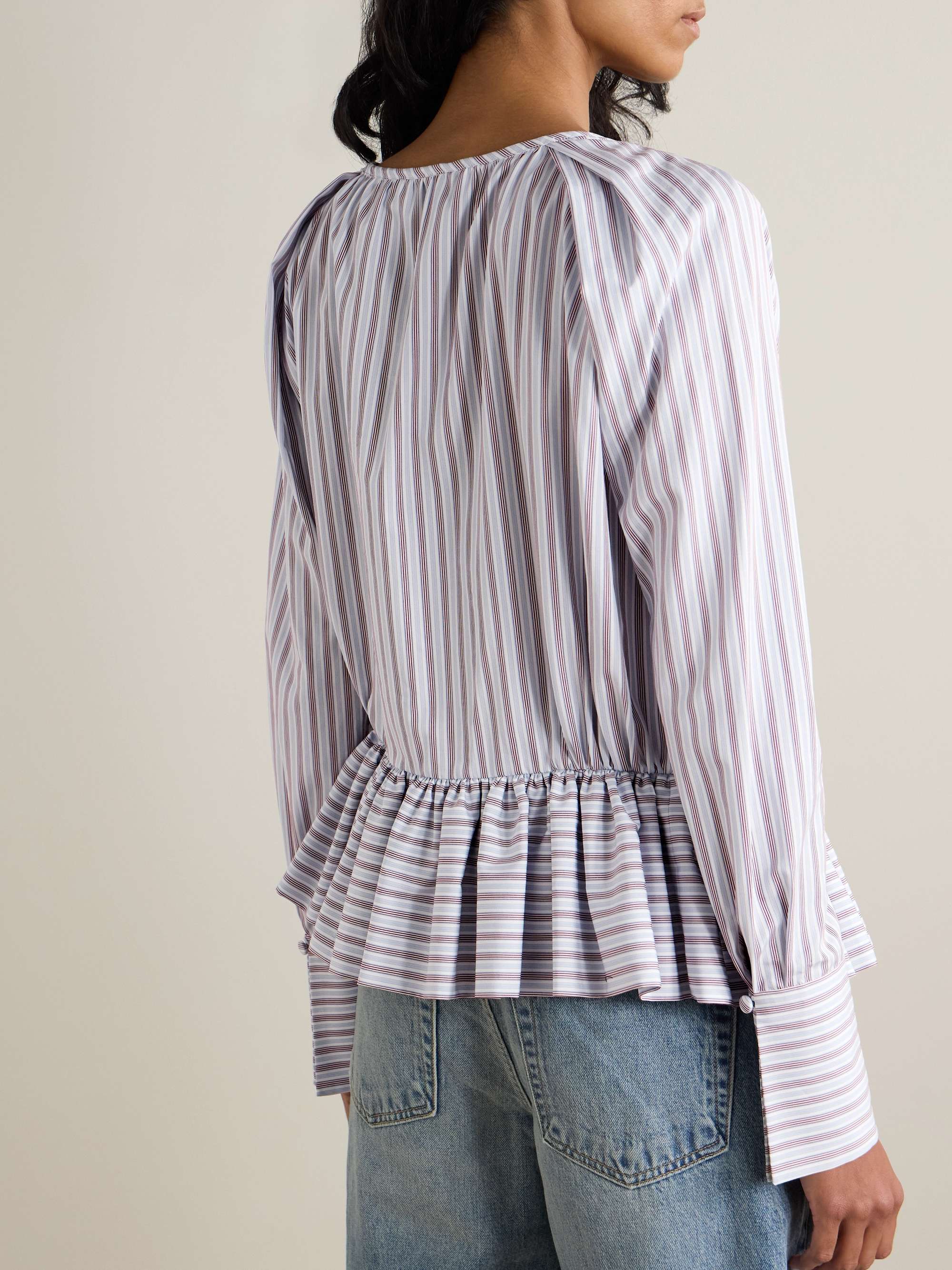 + The Vanguard striped cotton-poplin peplum blouse view