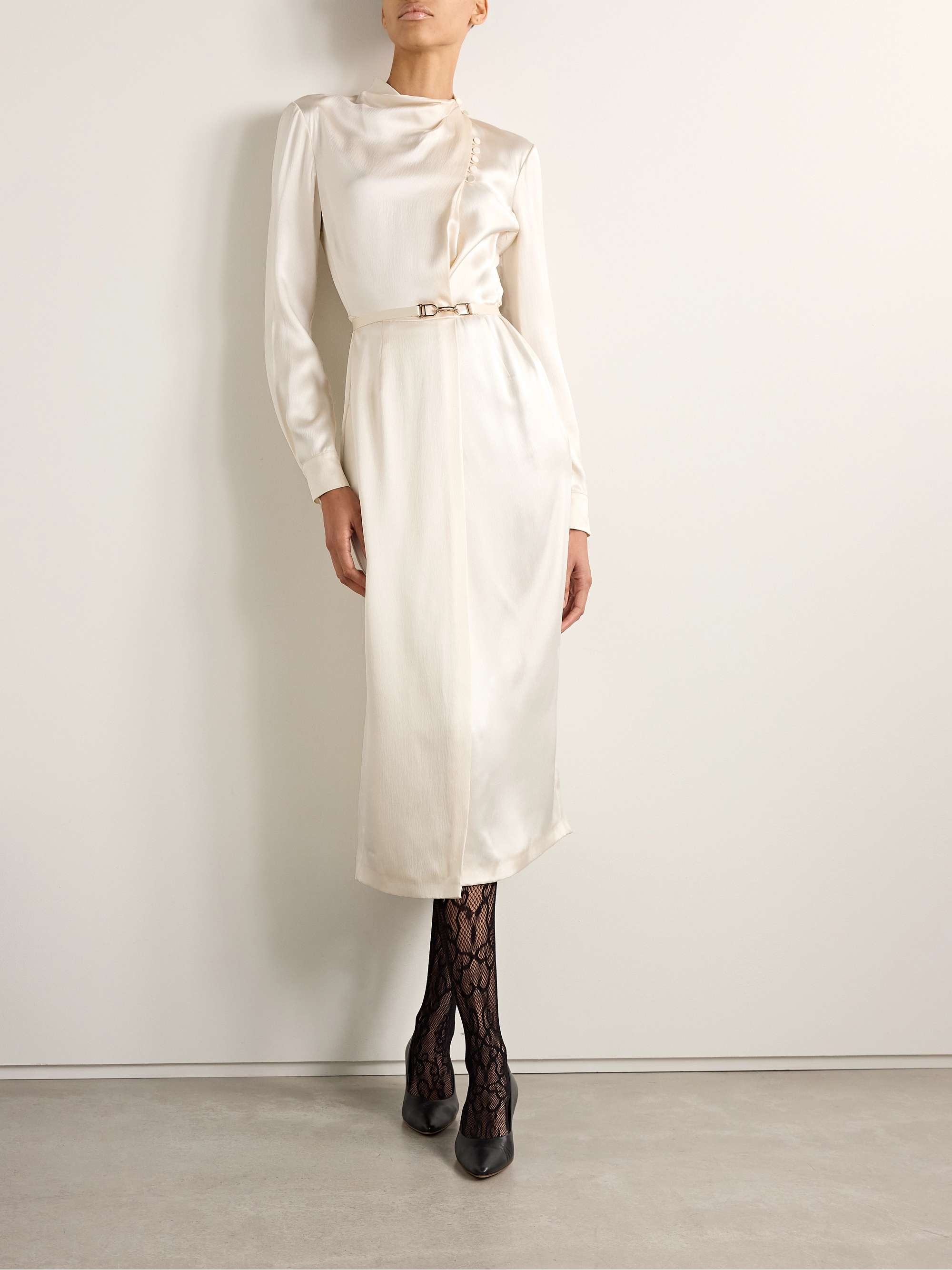 Josefina belted draped silk-satin midi wrap dress view