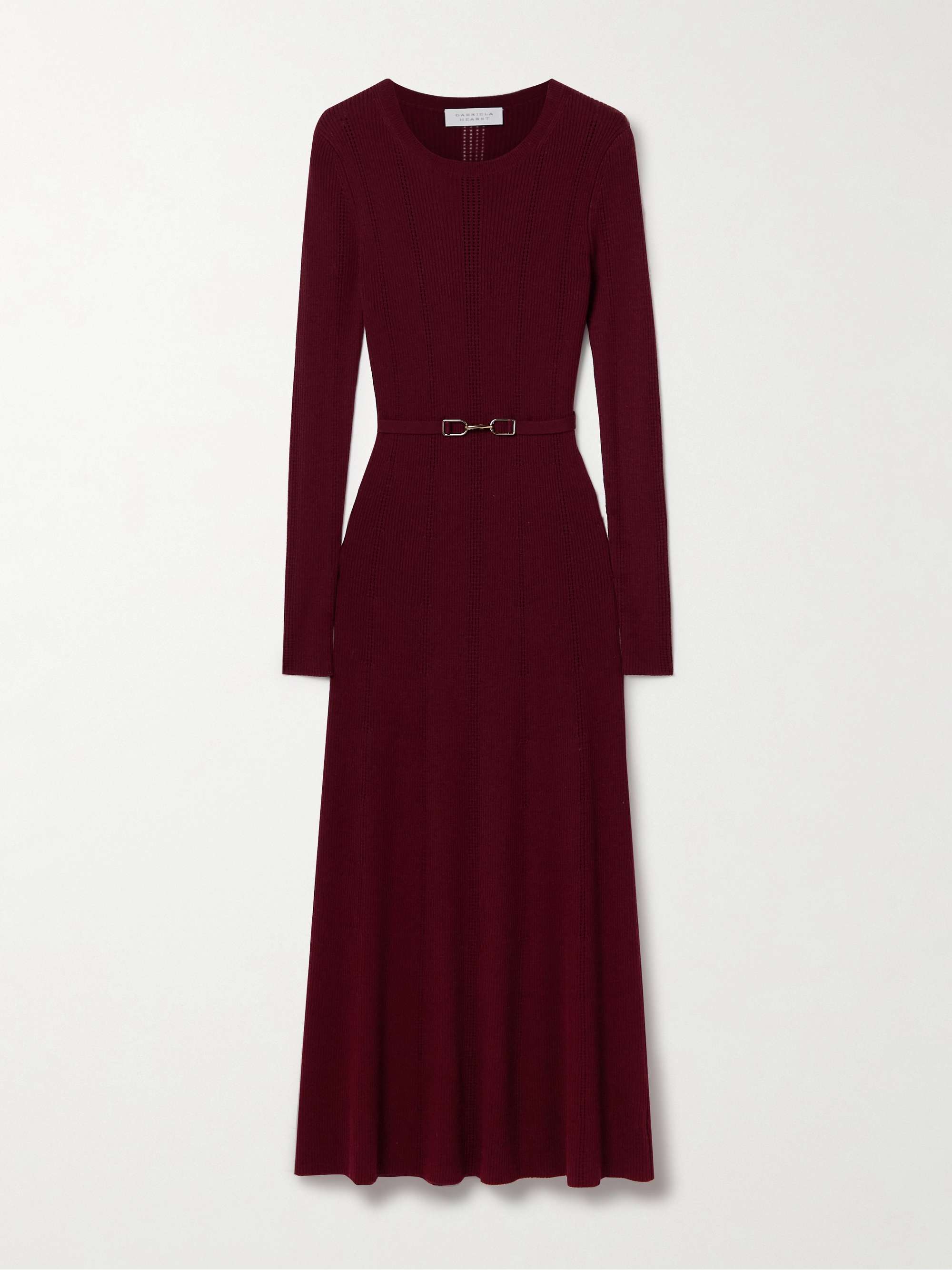 Imagene belted ribbed pointelle-knit wool midi dress view