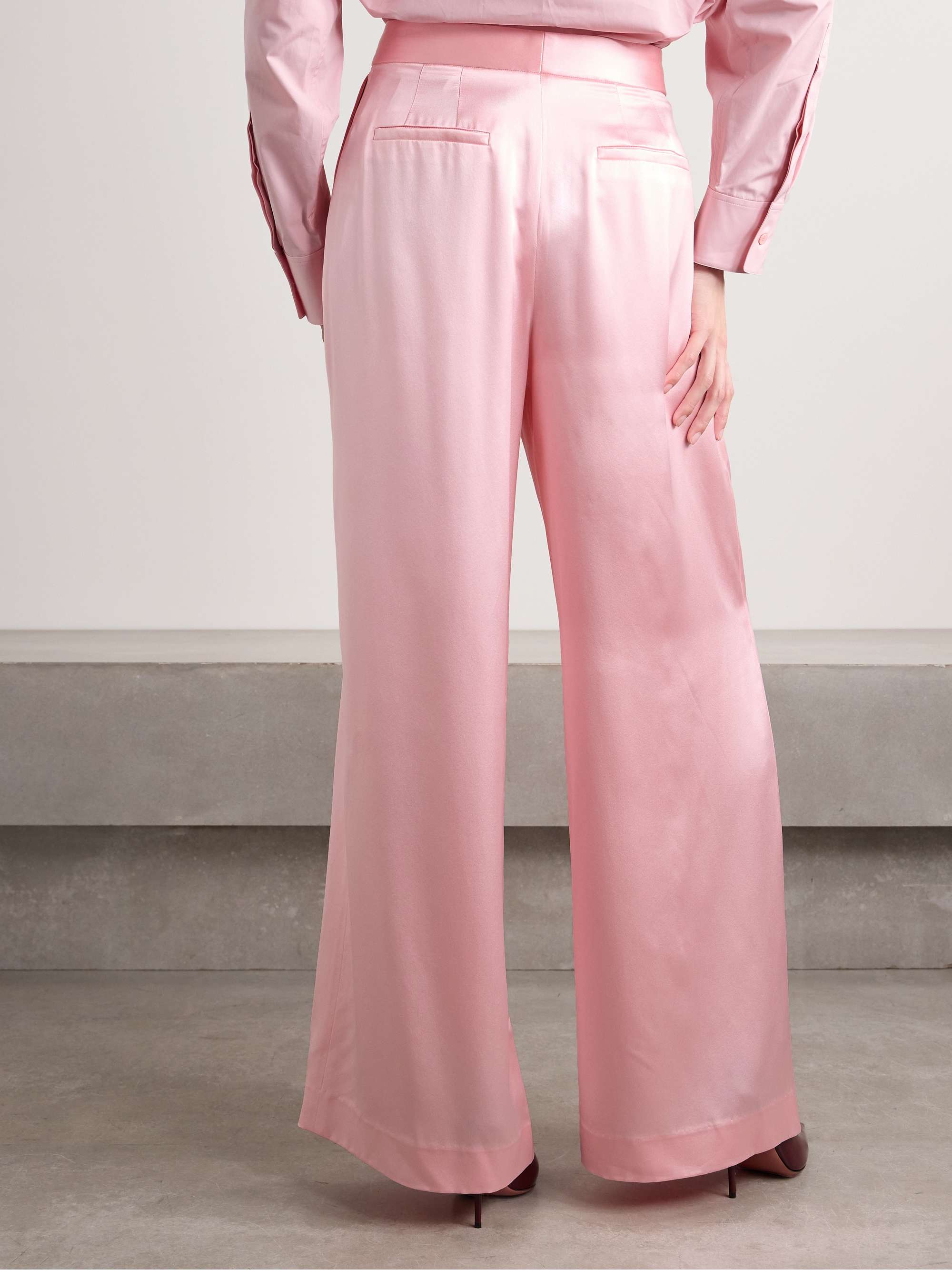 Pleated silk-charmeuse wide-leg pants view