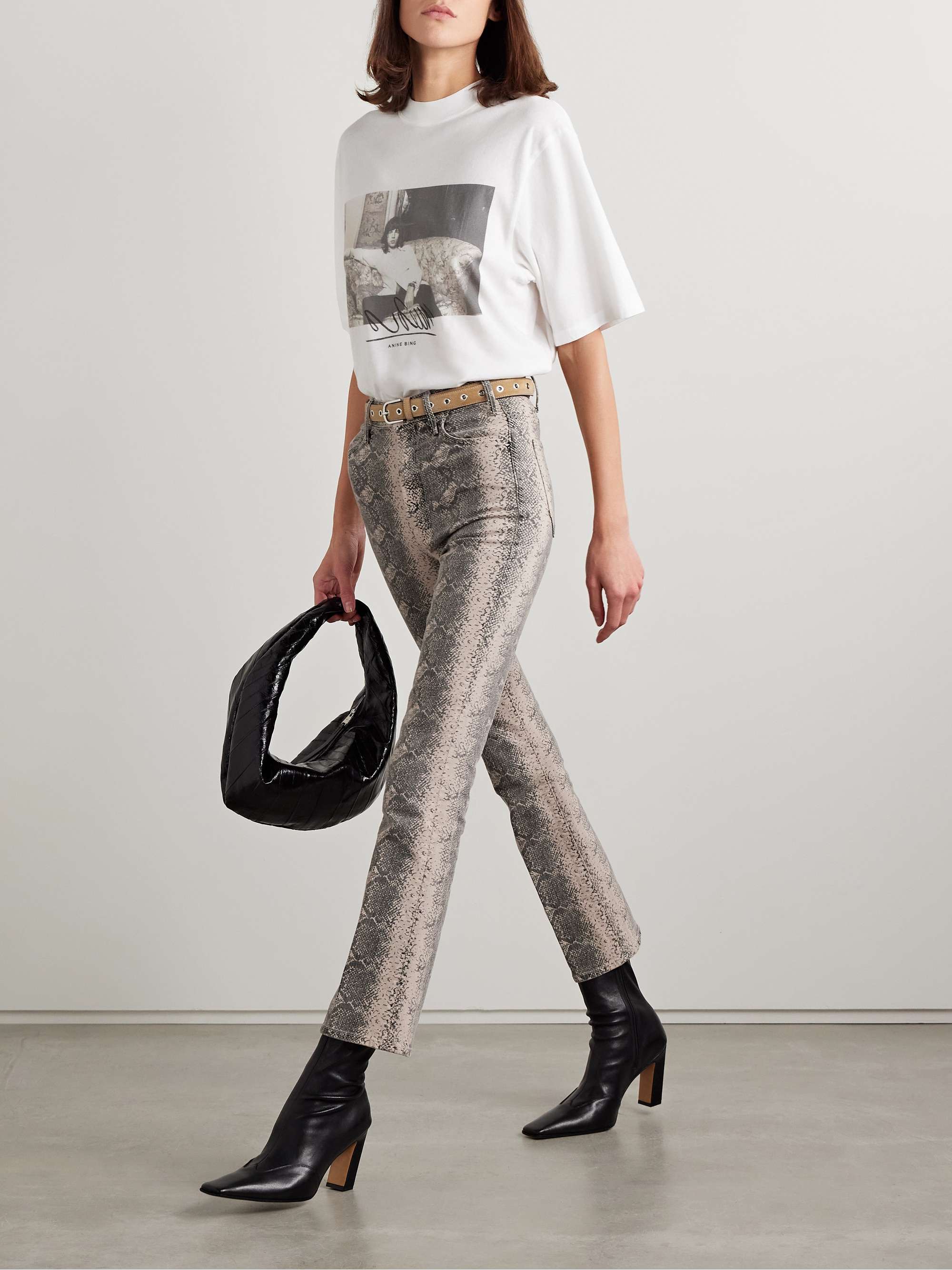 The Hustler cropped snake-print high-rise flared jeans view