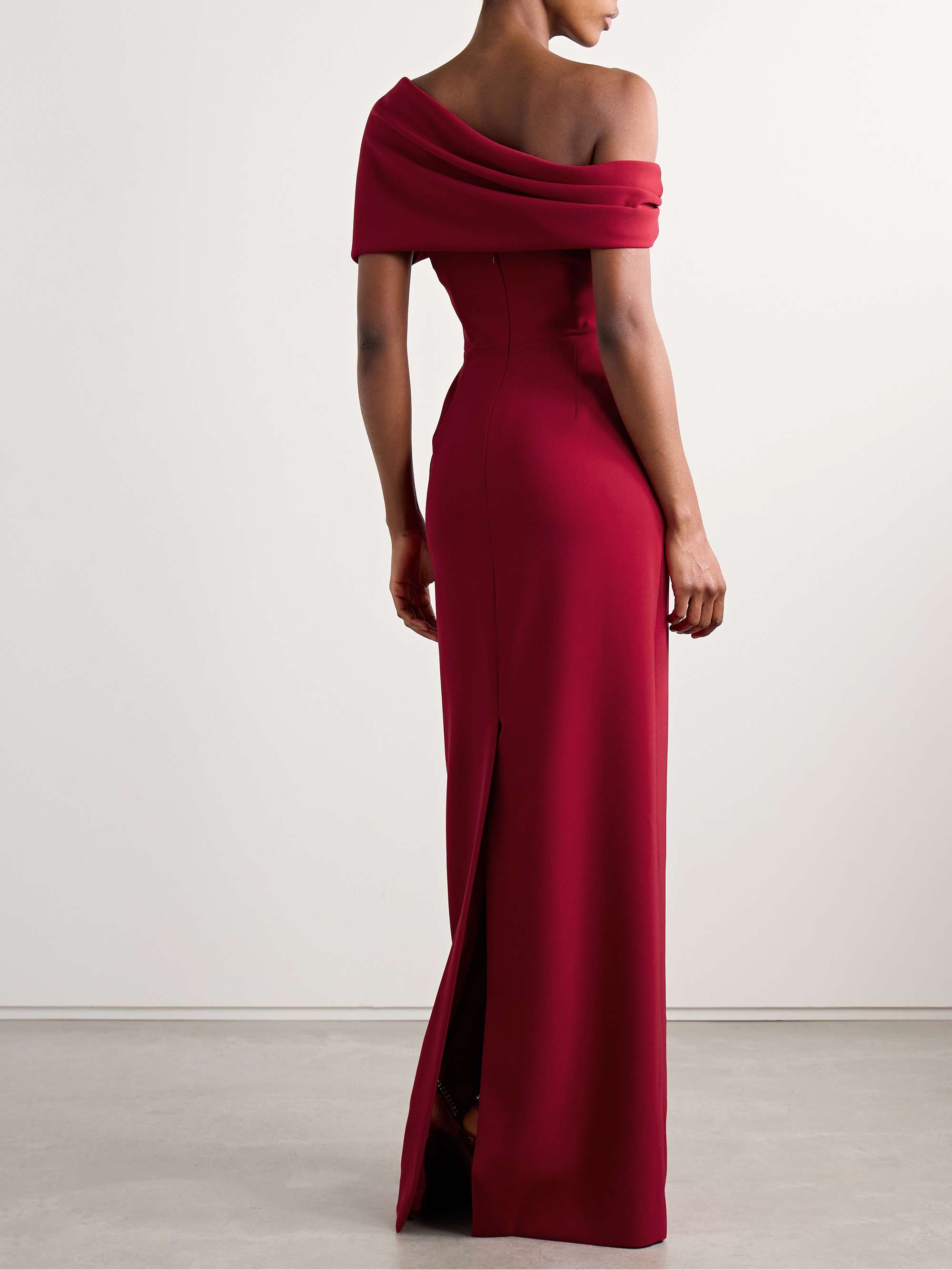 Off-the-shoulder draped crepe gown view