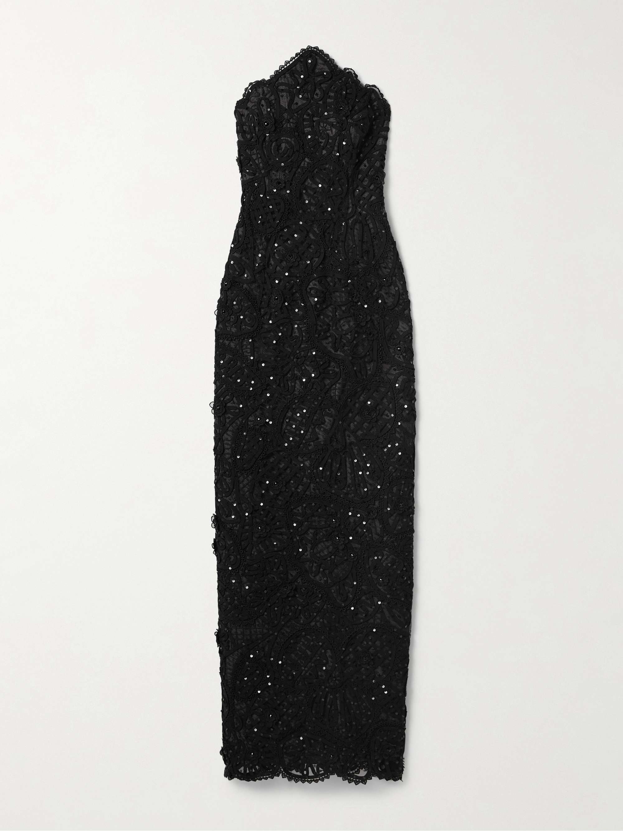Strapless embellished lace-trimmed crepe and tulle gown view