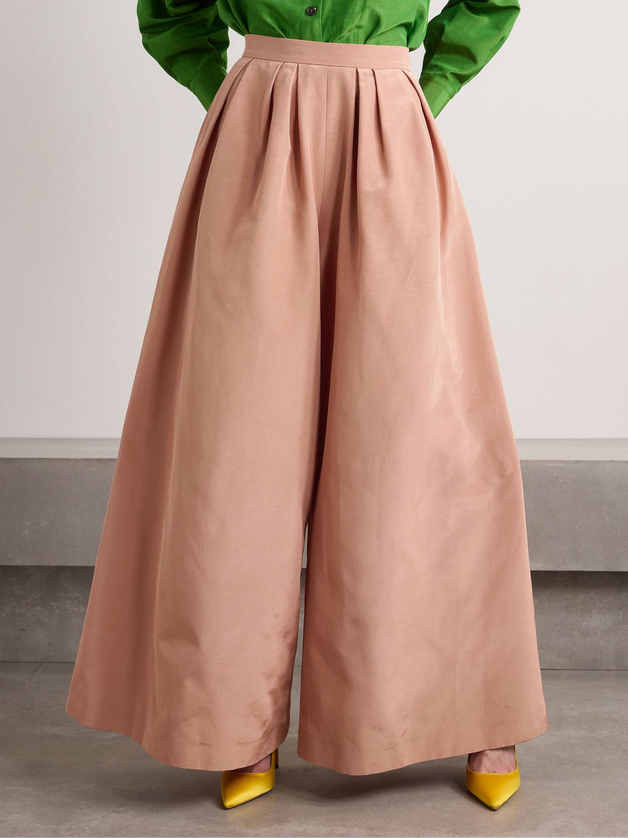 Pleated cotton-blend faille wide-leg pants view