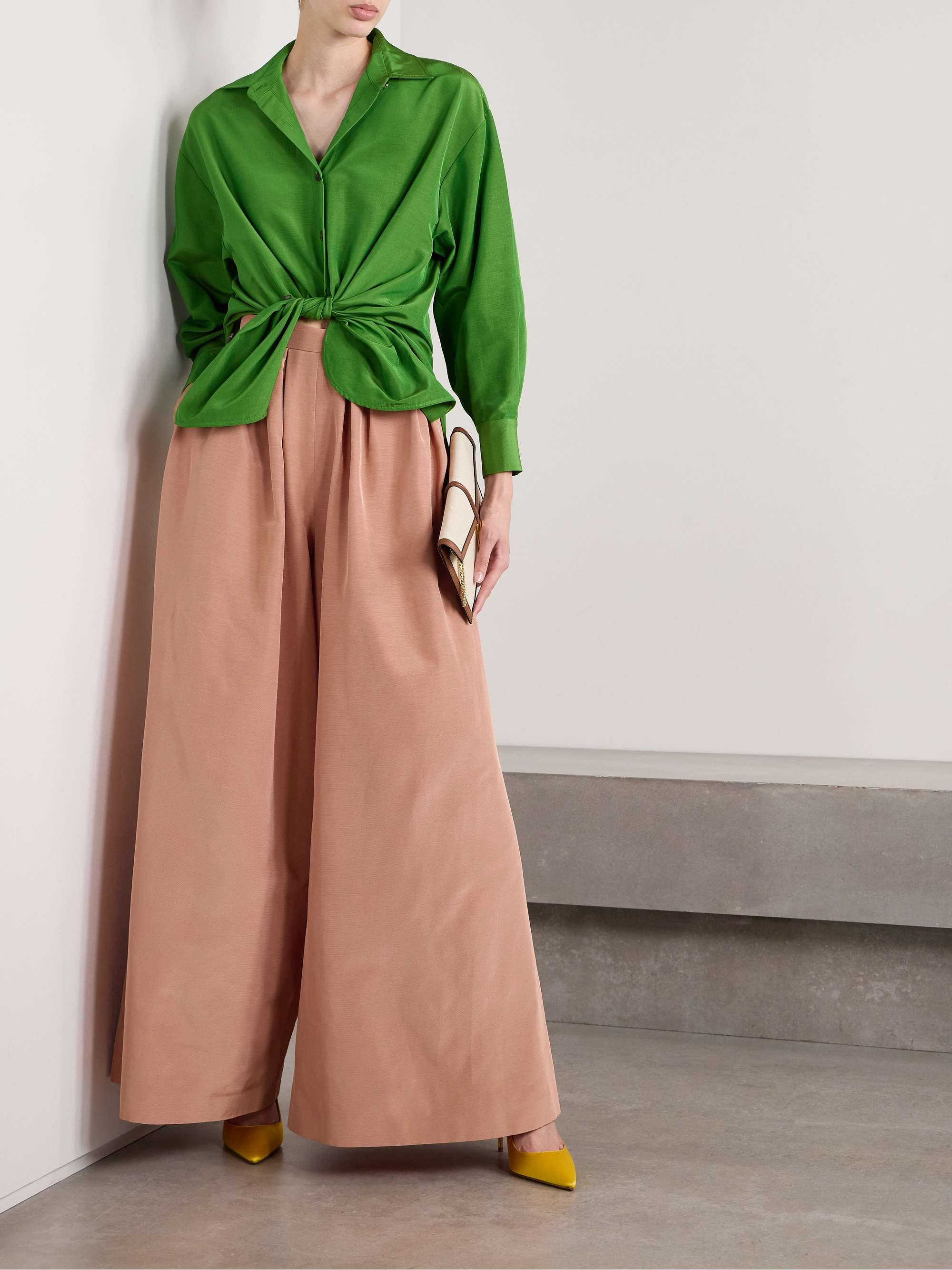 Pleated cotton-blend faille wide-leg pants view