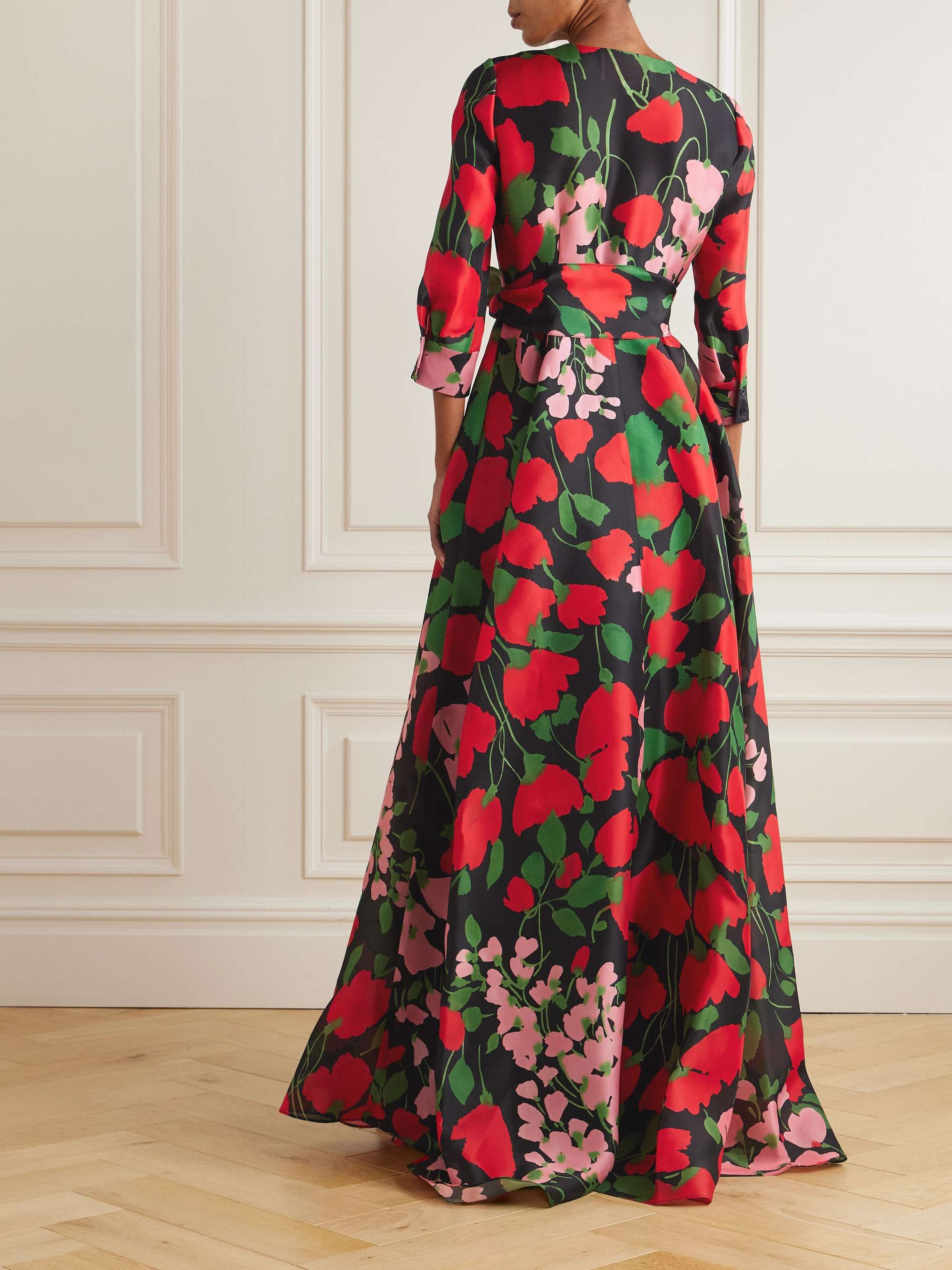 Belted floral-print silk-gazar gown view
