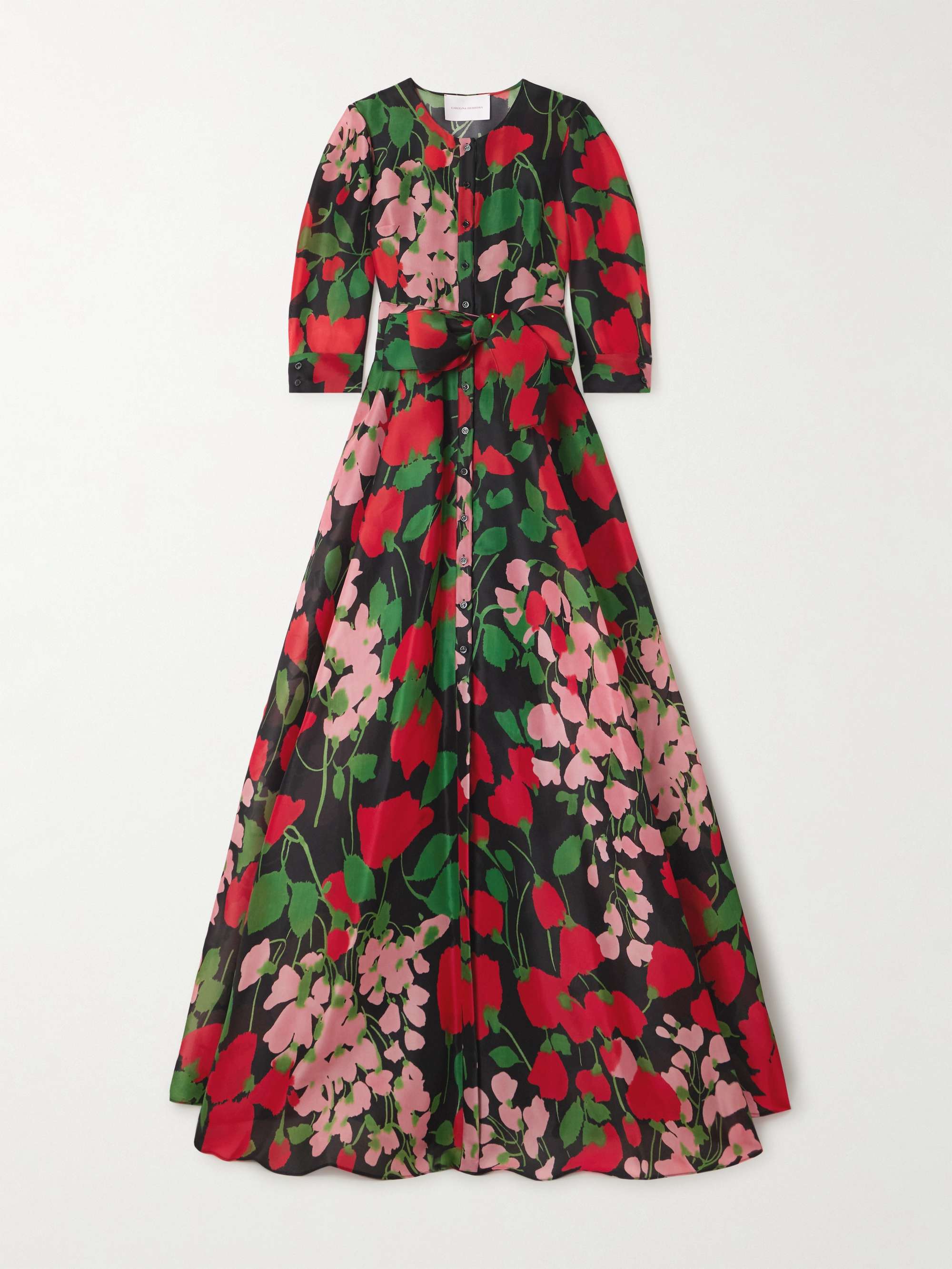 Belted floral-print silk-gazar gown view