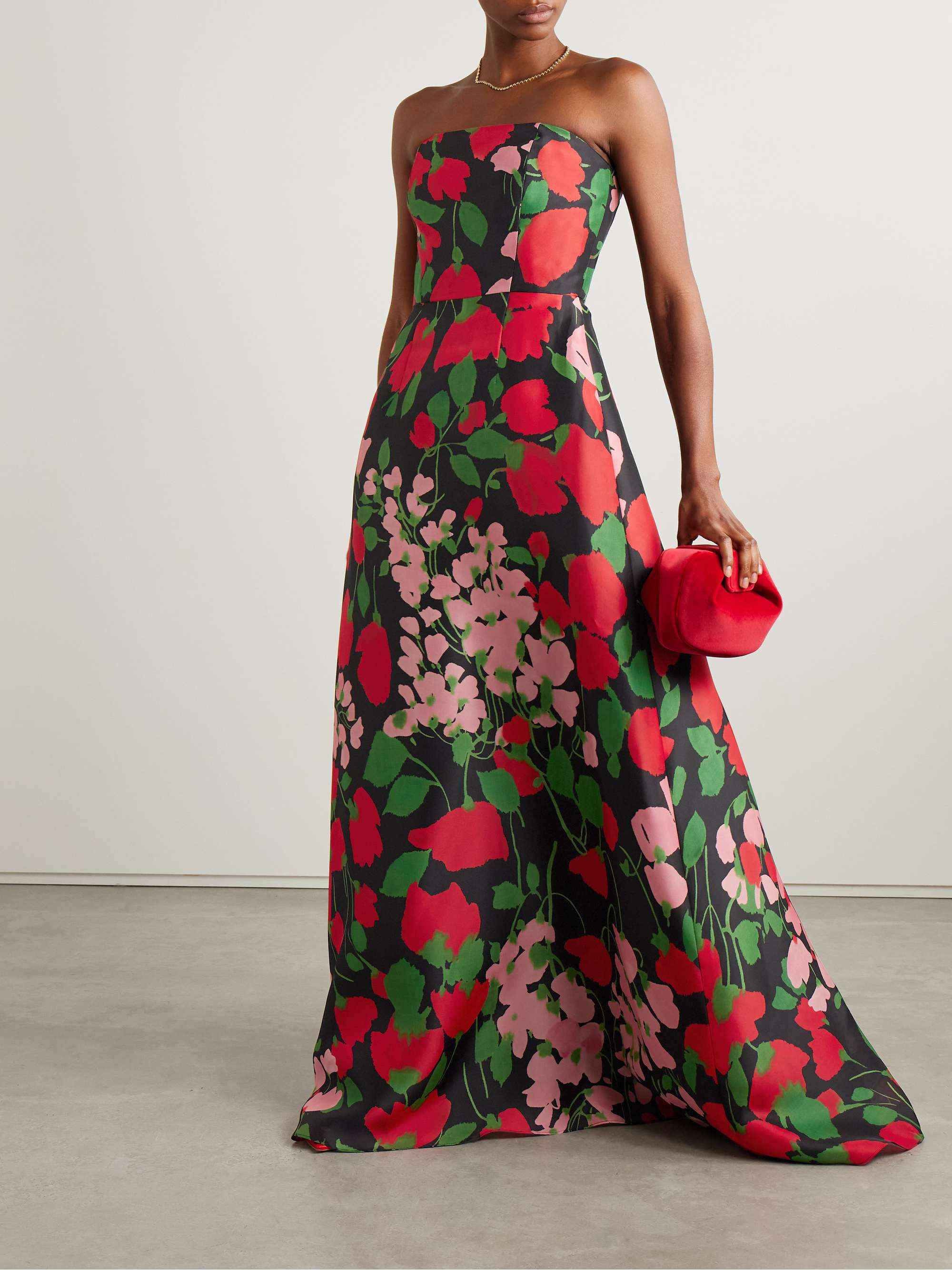 Strapless floral-print silk-gazar gown view