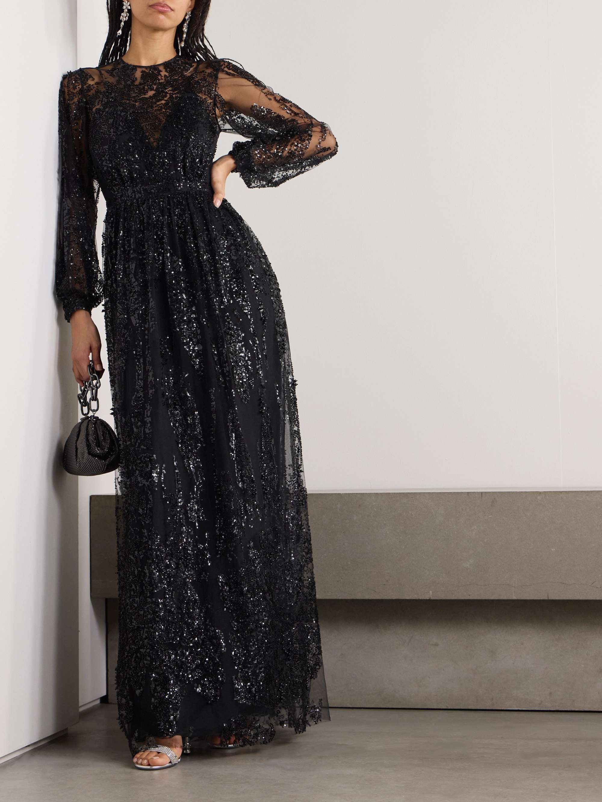 Bead and sequin-embellished tulle gown view