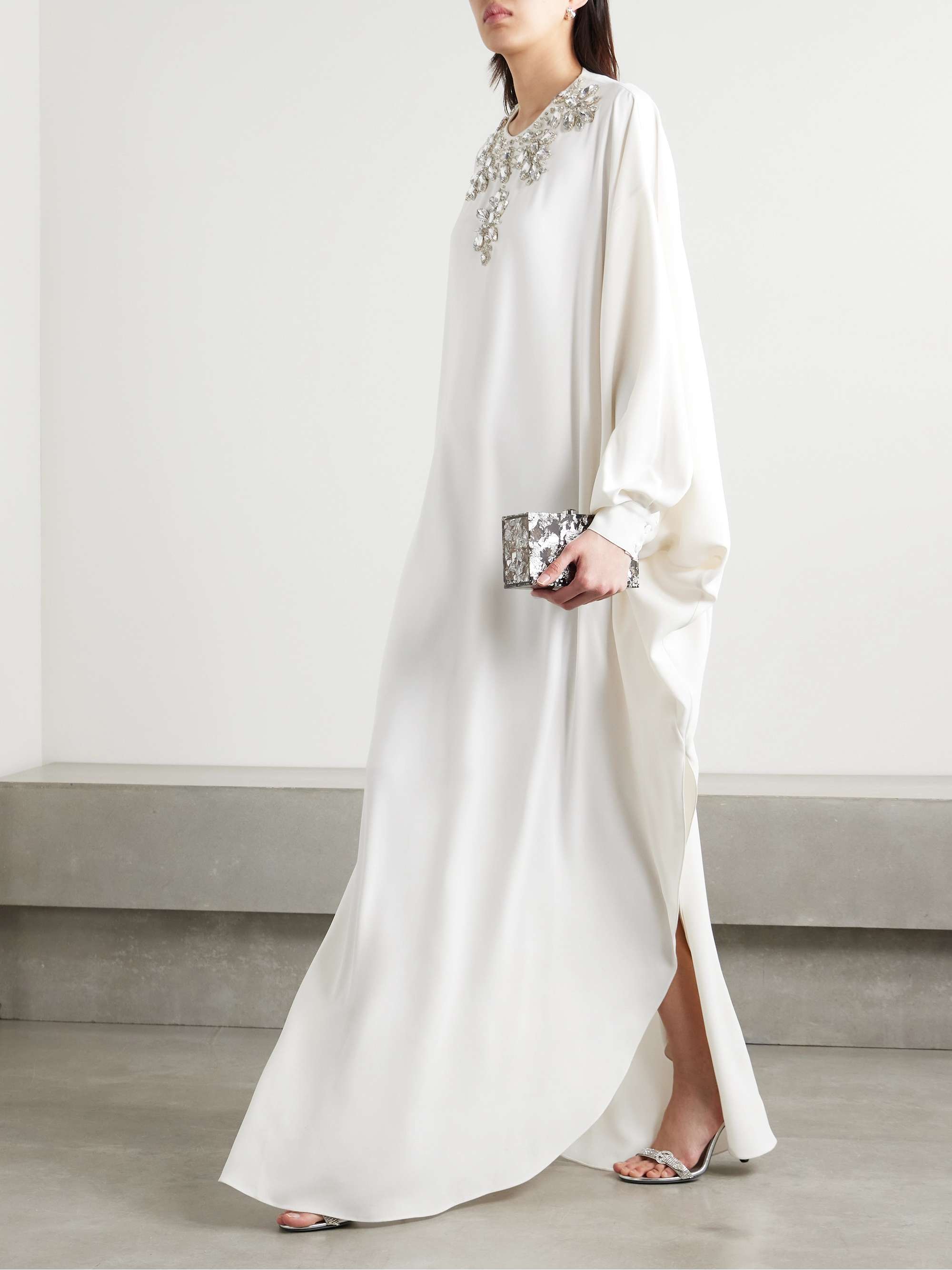 Draped crystal-embellished cady gown view