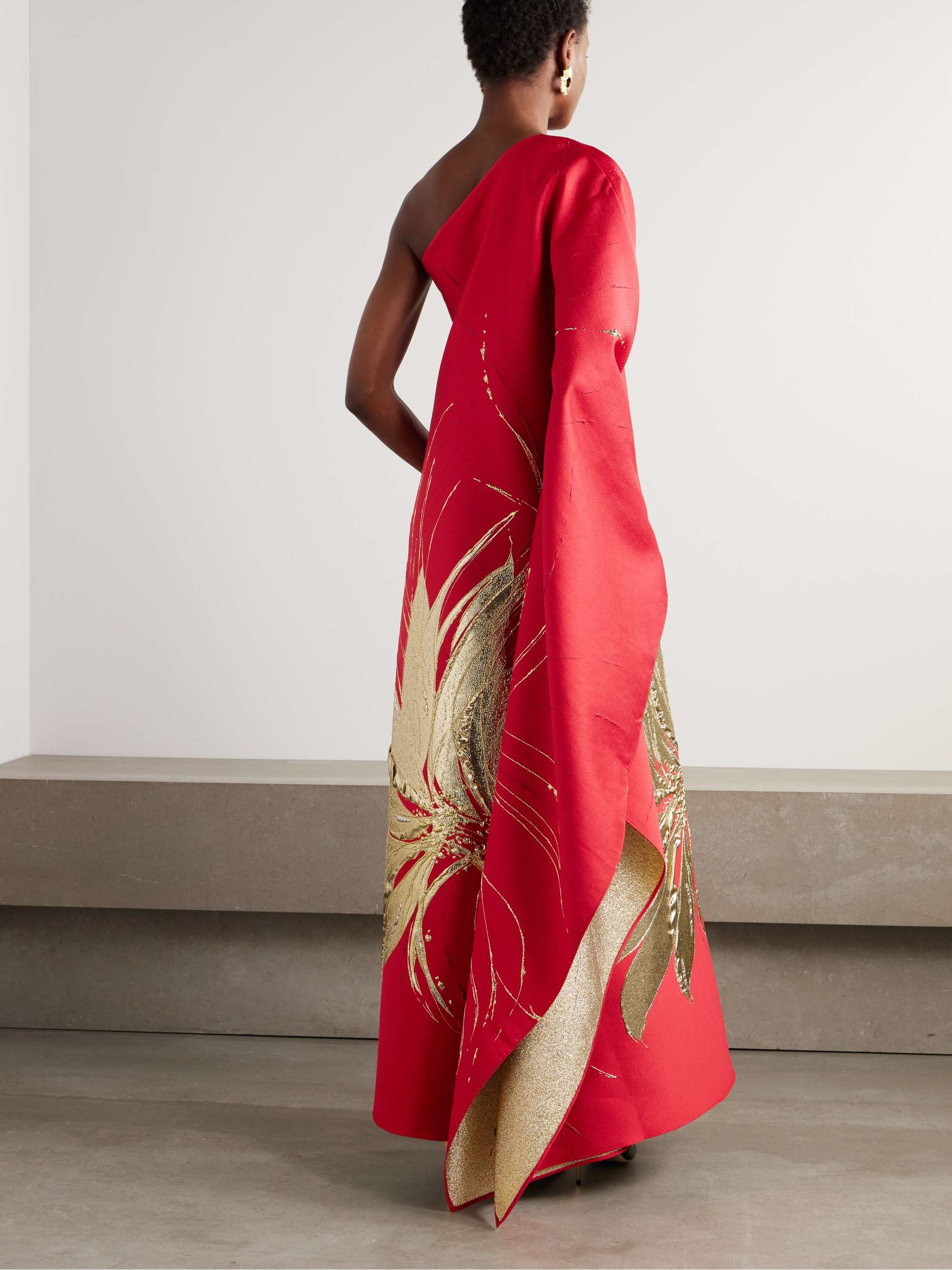 Hardison one-shoulder metallic floral-jacquard and crepe gown view