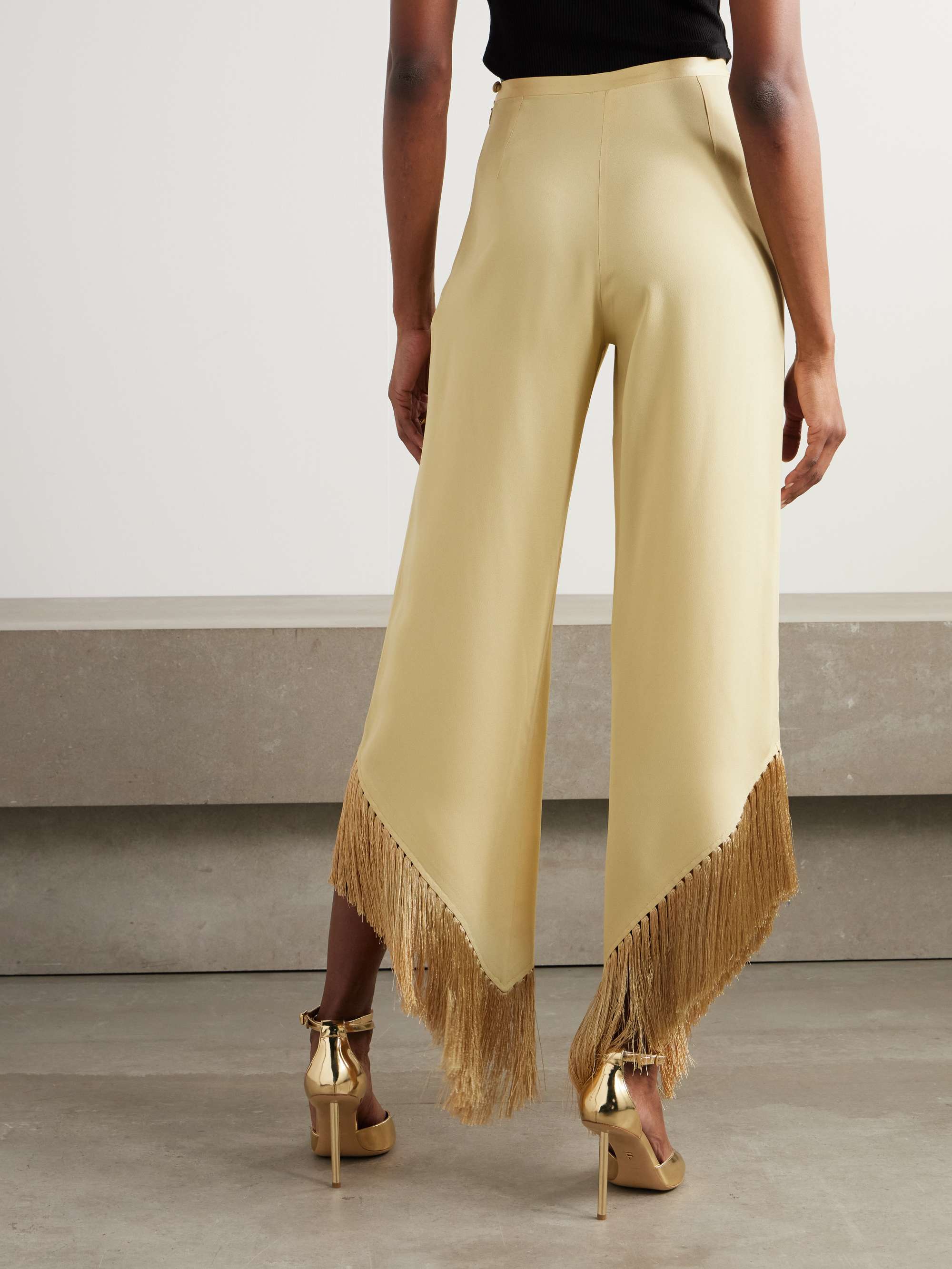 Oaxaca fringed asymmetric crepe wide-leg pants view
