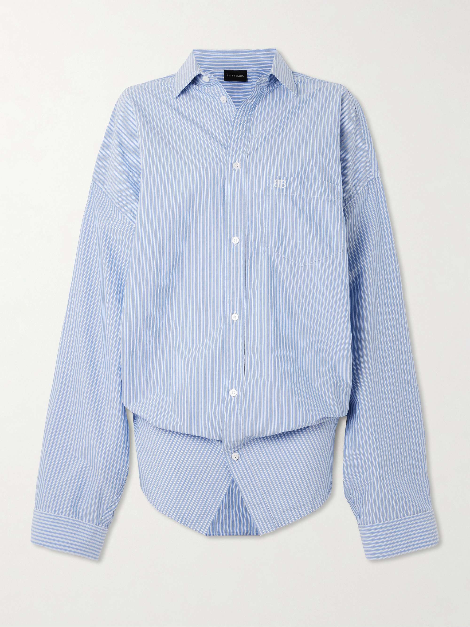 Oversized knotted striped cotton shirt view