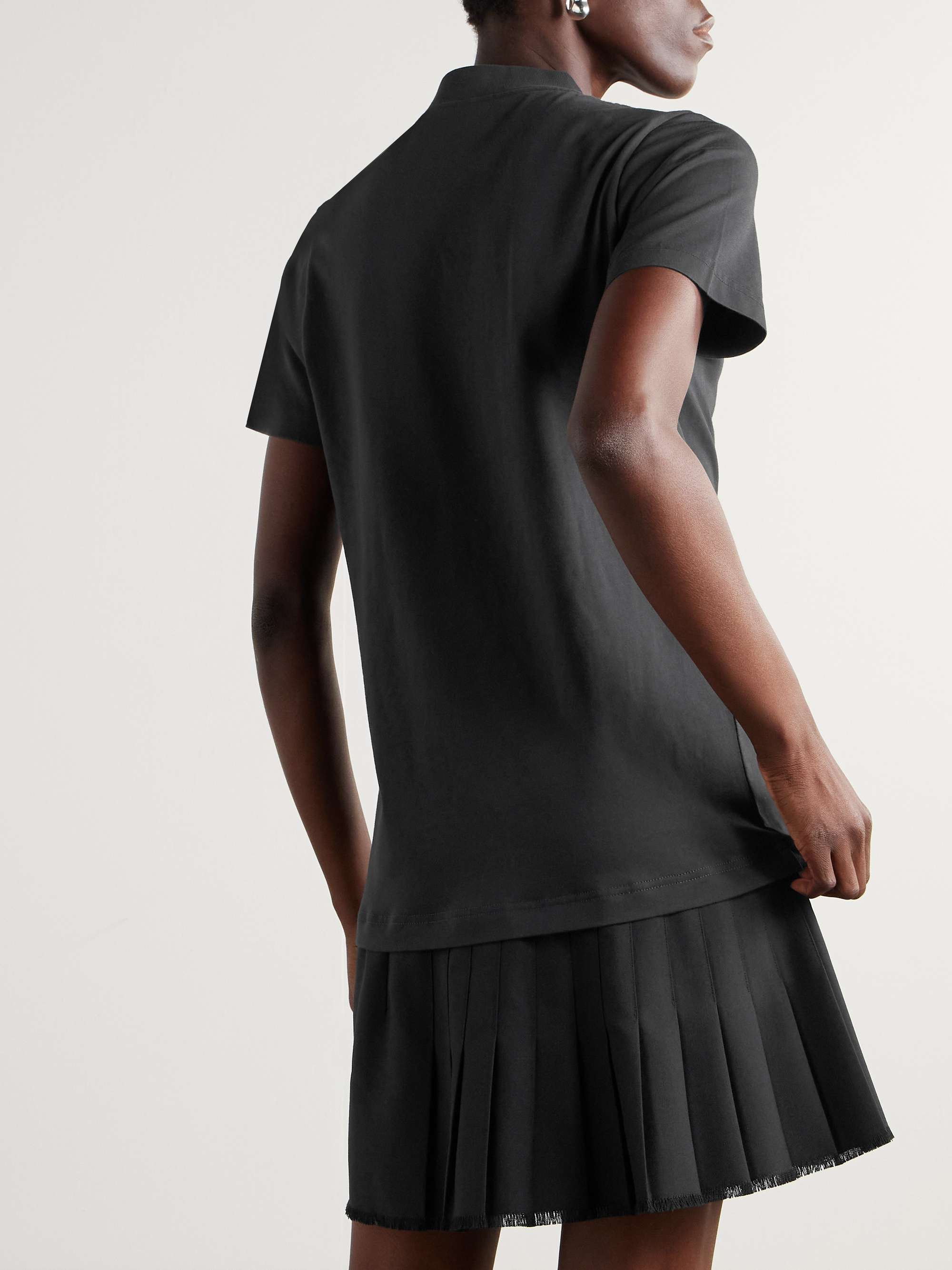 Layered frayed embellished cotton-jersey and wool-blend twill mini dress view