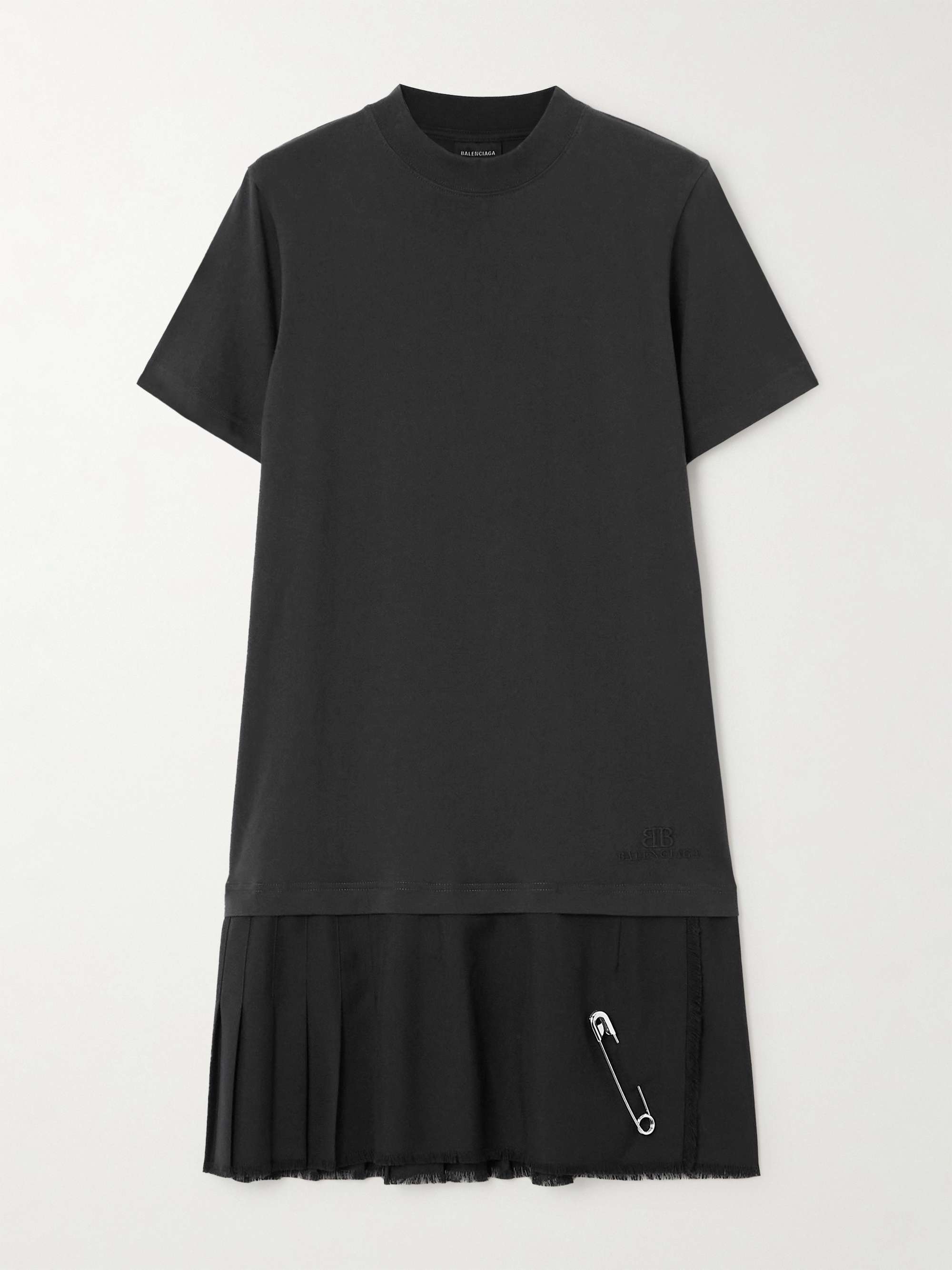Layered frayed embellished cotton-jersey and wool-blend twill mini dress view