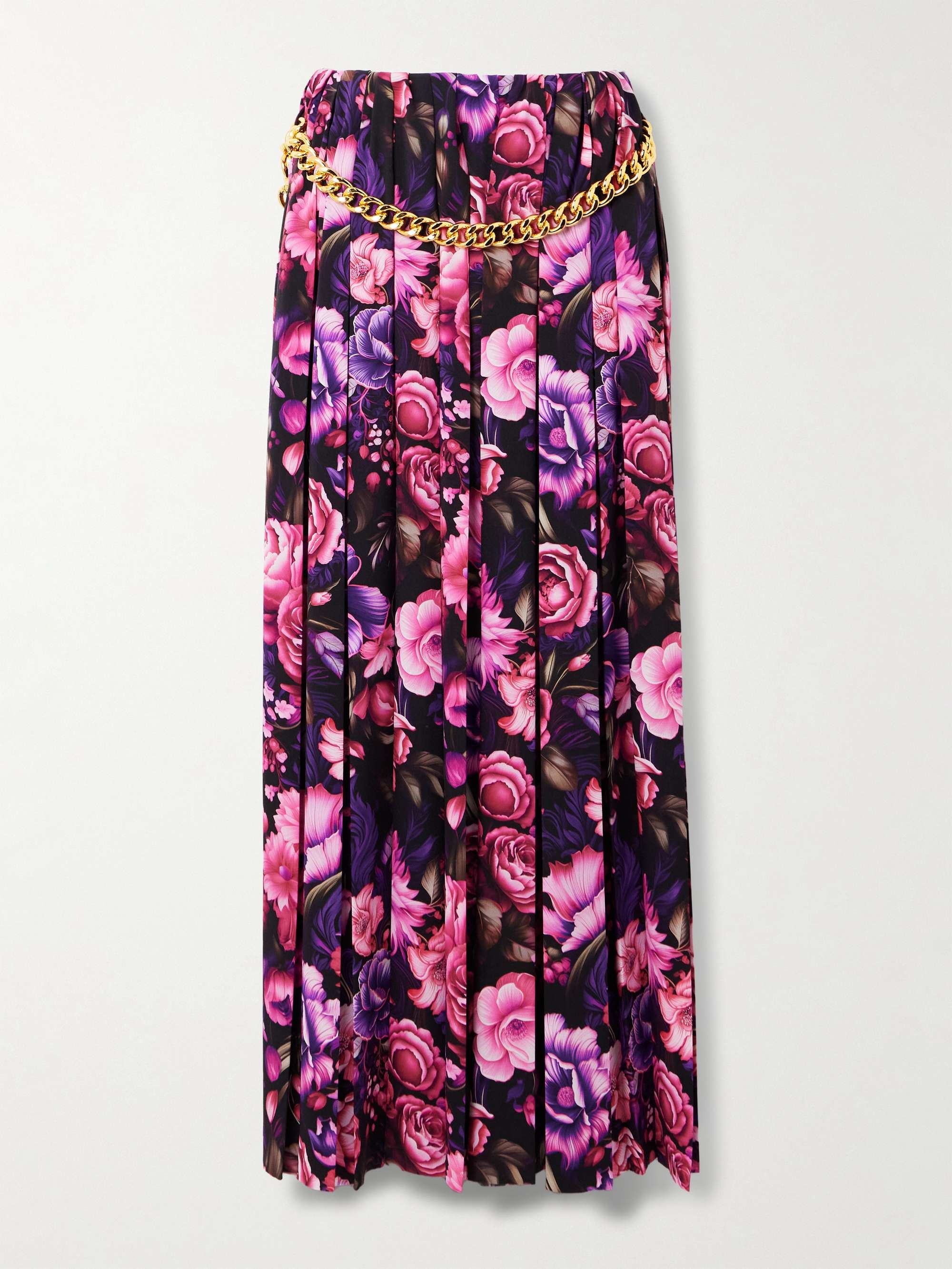 Chain-embellished pleated floral-print crepe maxi skirt view